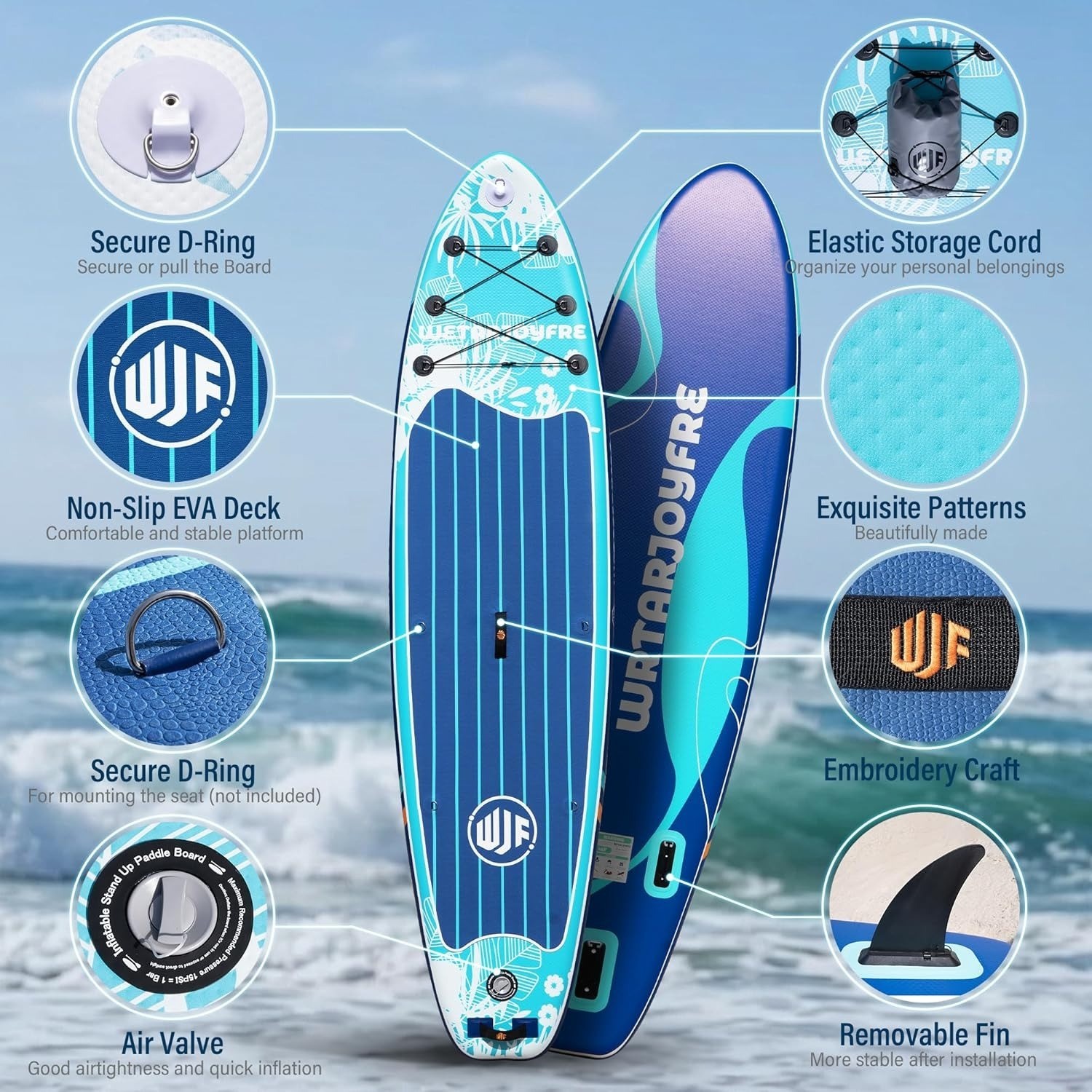 11FT Inflatable SUP Stand Up Paddle Board Wide Surfboard Adults Youth Ocean Lake