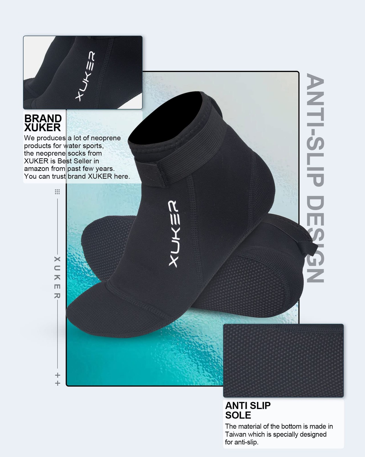 XUKER Neoprene Socks, 3mm Beach Volleyball Sand Soccer Water Medium, Black