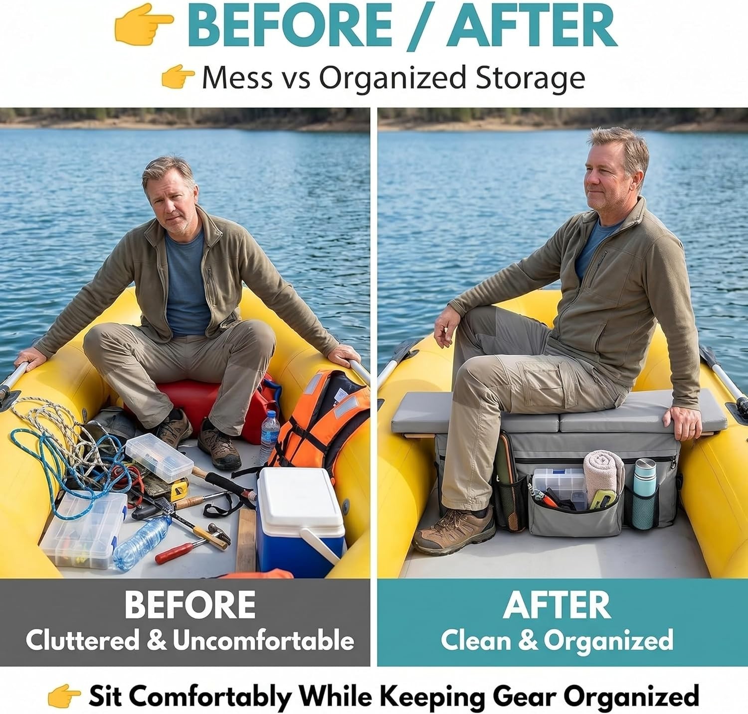 Inflatable Boat Seat Cushion & Underseat Bag, Water-Resistant with Pockets