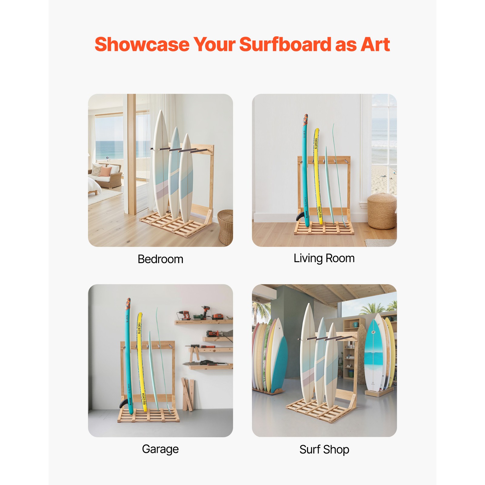 Uimoso Vertical Surfboard Rack with 4 Levels for Storage and Display