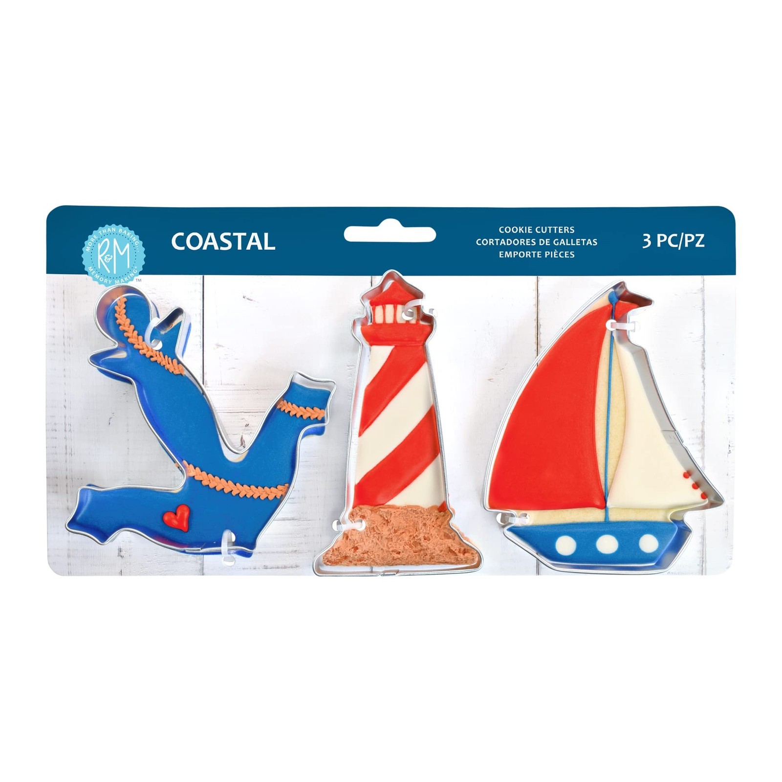 R&M Coastal Seaside Cookie Cutter 3 Piece Set. Includes Anchor, Lighthouse an…