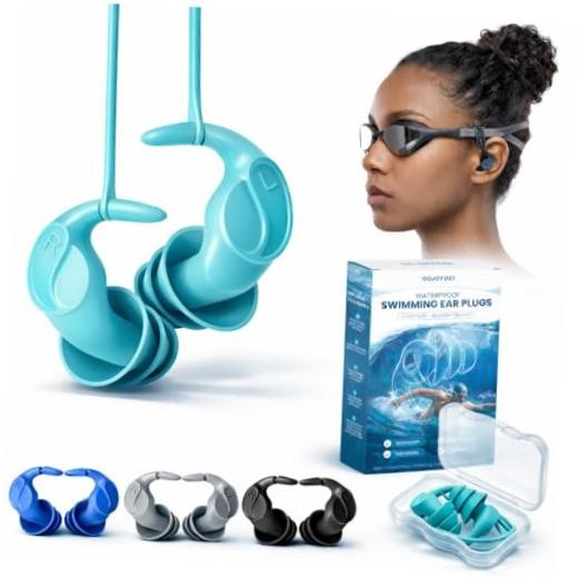 Waterproof Swim Earplugs – 4 Pairs 1 pair (Pack of 4) Blue/Black/Gray/Turquoise