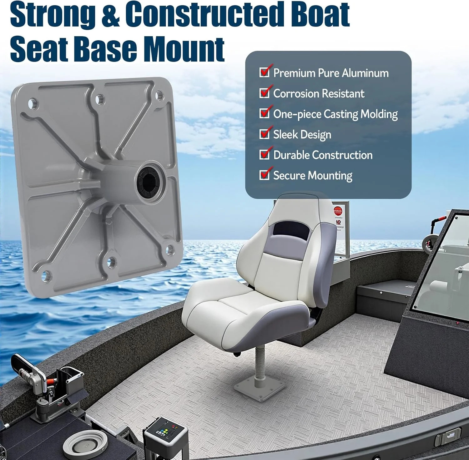 2Pcs Boat Seat Base Mount Boat Seat Pedestal Base 7″ x 7″, Boat Seat Base for 3
