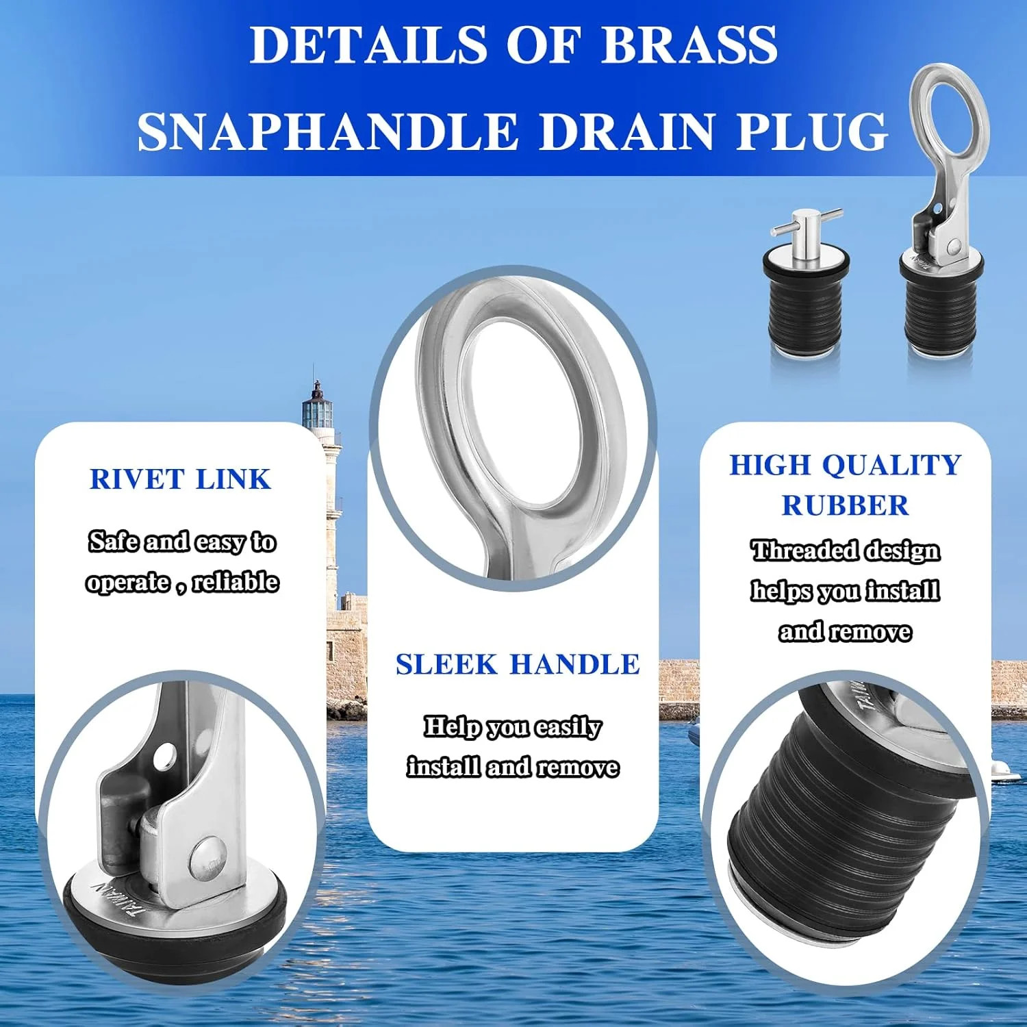 2 Pack Boat Drain Plugs with T Handle and O Handle Snap Rubber Jon Boat Plug for