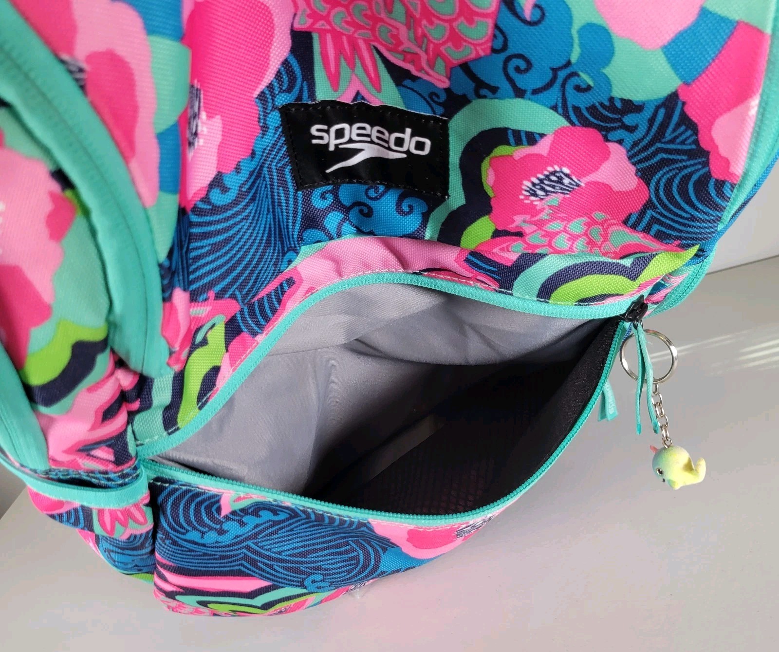 Speedo Teamster 2.0 35L Backpack Swim Gear Bag Floral Pink Blue Fish Pattern