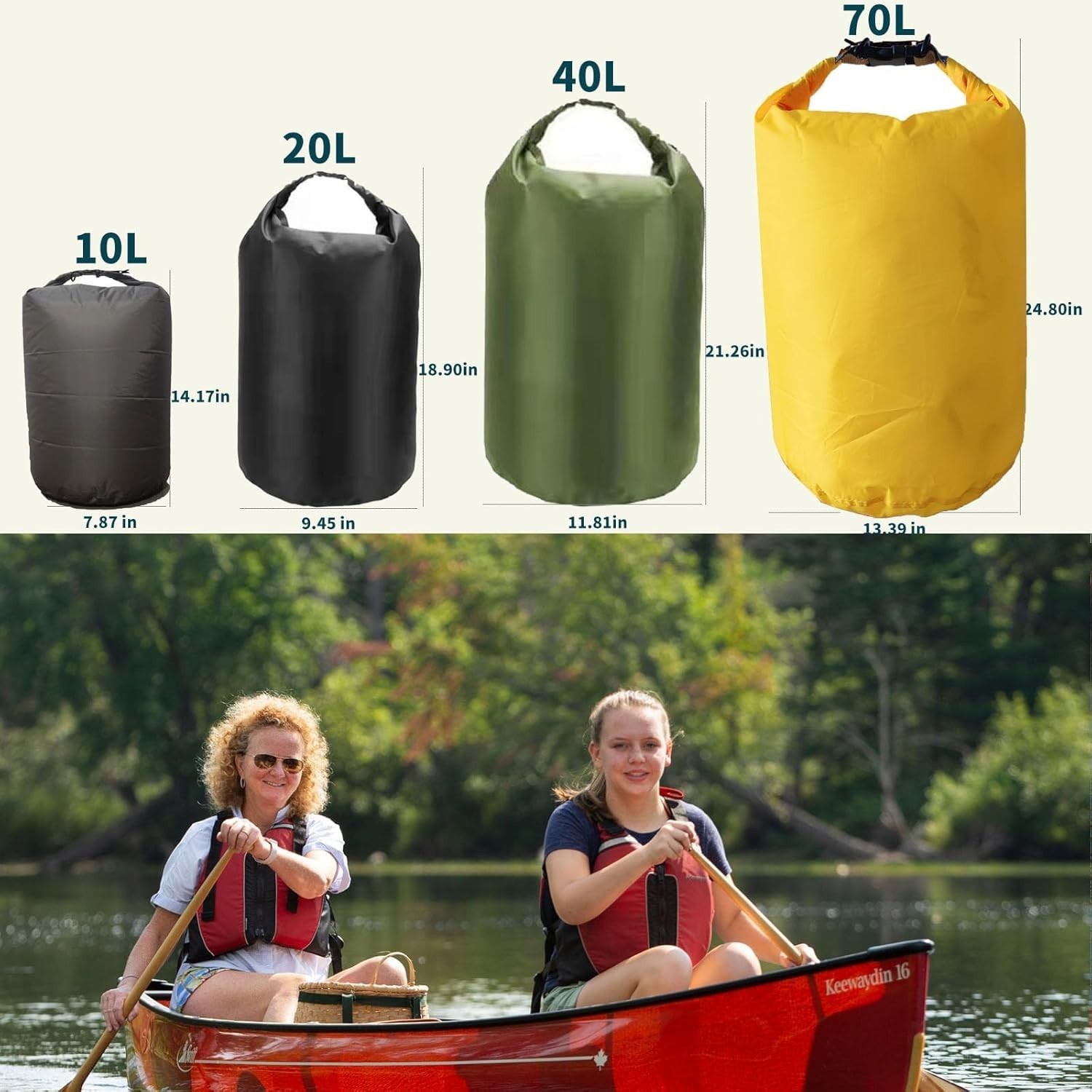 Bolsas secas 10L a 70L impermeables canotaje rafting camping viaje pesca