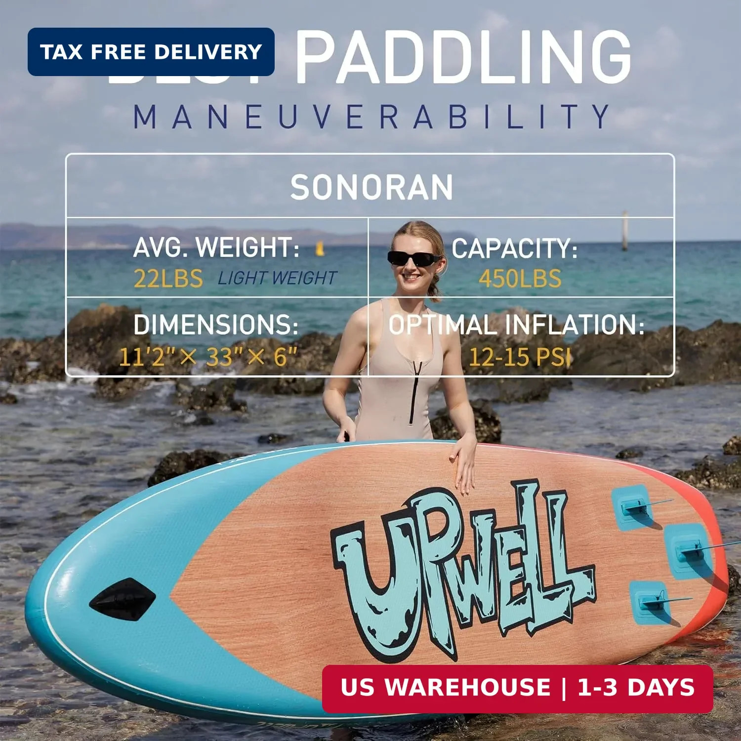 UPWELL 11’6″/11’2″/11’/10’8″/10’6″/10’2″ Inflatable Stand Up Paddle Board with s