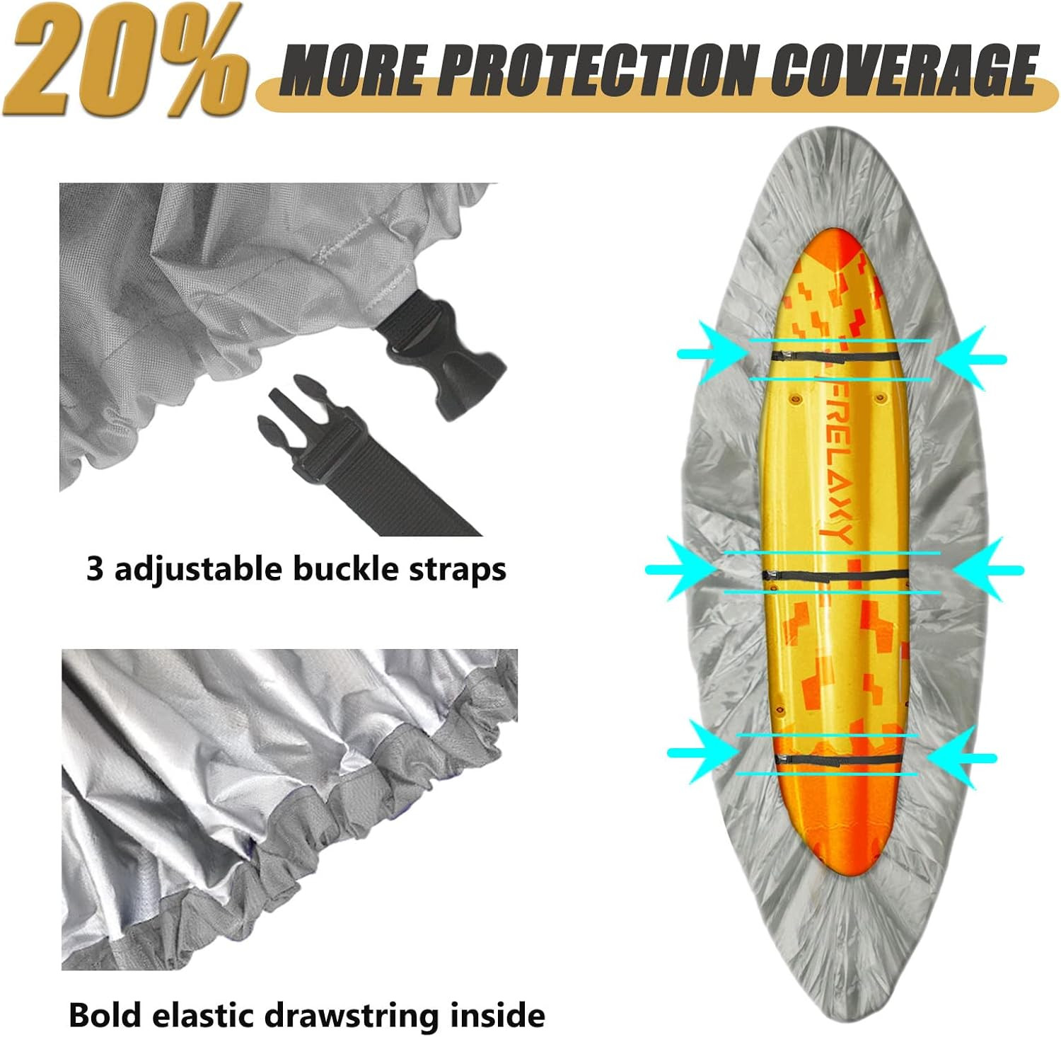420D Kayak Cover, Heavy Duty Waterproof UV Resistant Kayak Covers