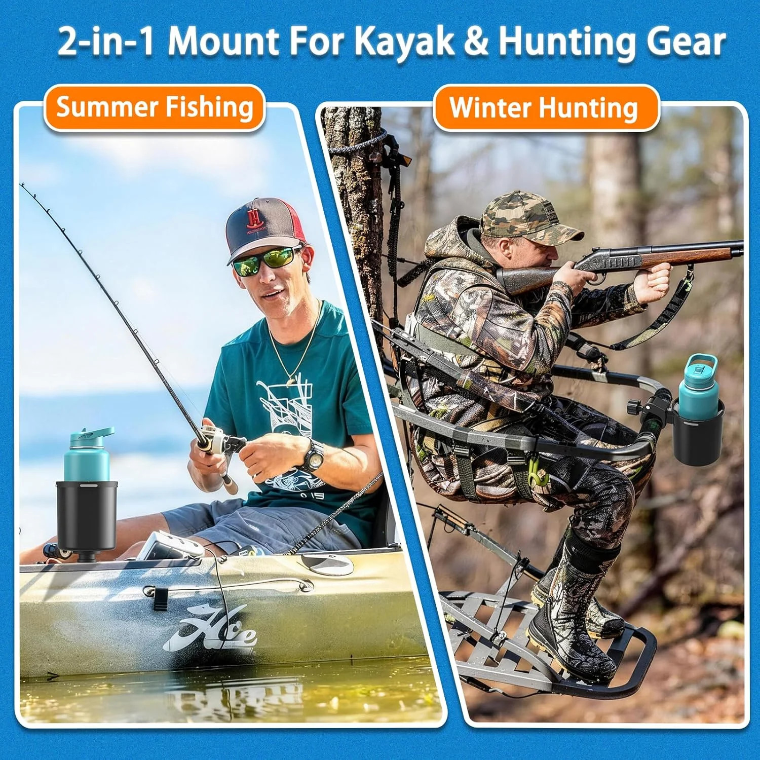 Upgraded Kayak Cup Holder with Track & Clamp Mount, 360° Adjustable Cup Holder F