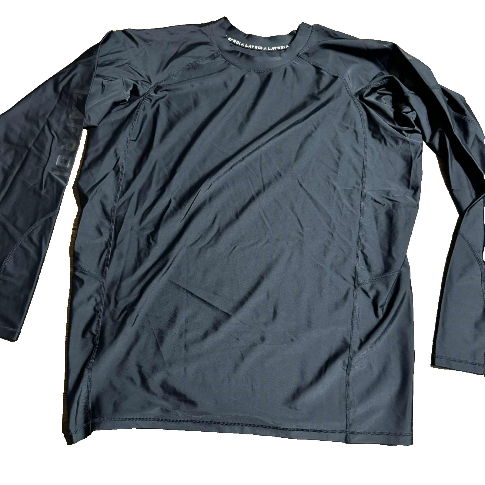 LAFROI Men’s XXXL Long Sleeve Rash Guard Swim Surf Shirt Stretch Black logo
