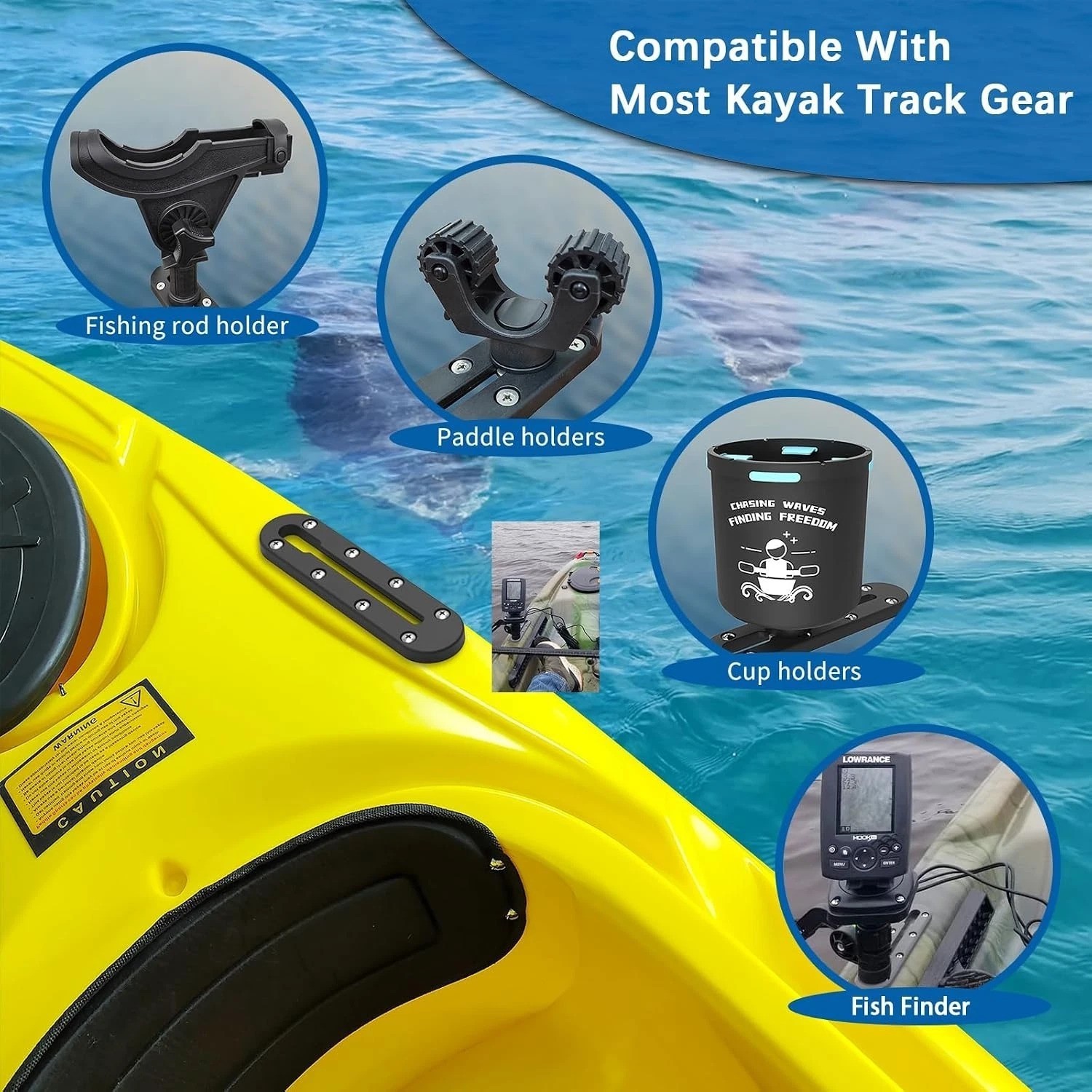 Universal Kayak Mount Track – 2-Pack for Fishing Rods, Cup Holders, and More