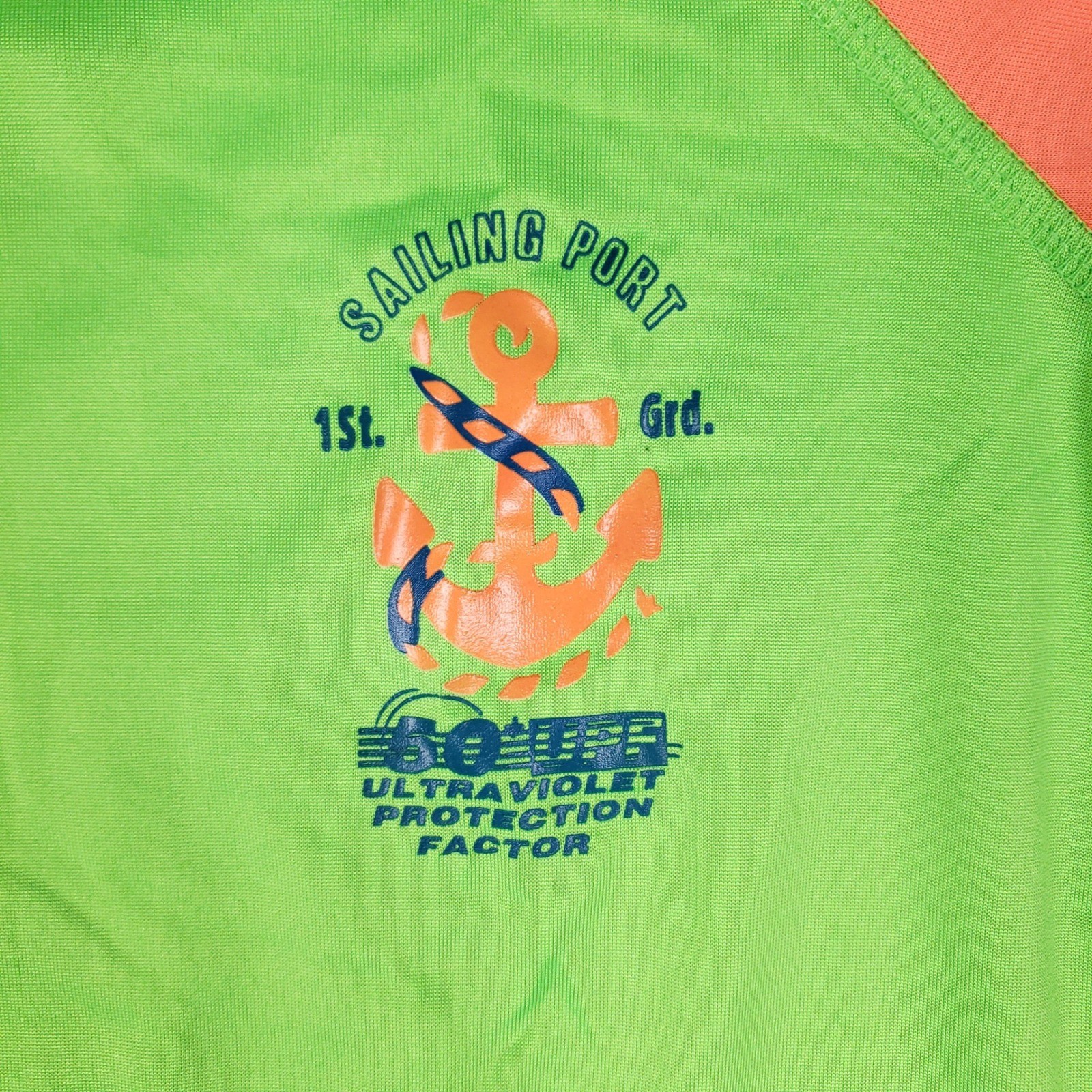 Cusma Rash Guard XG Long Sleeve Neon Green Orange Anchor UPF 50 Y2K Surf
