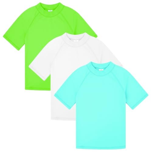 3 Pack Kids Short Sleeve Rash Guard Shirt UPF X-Large Neon Green/Green/White