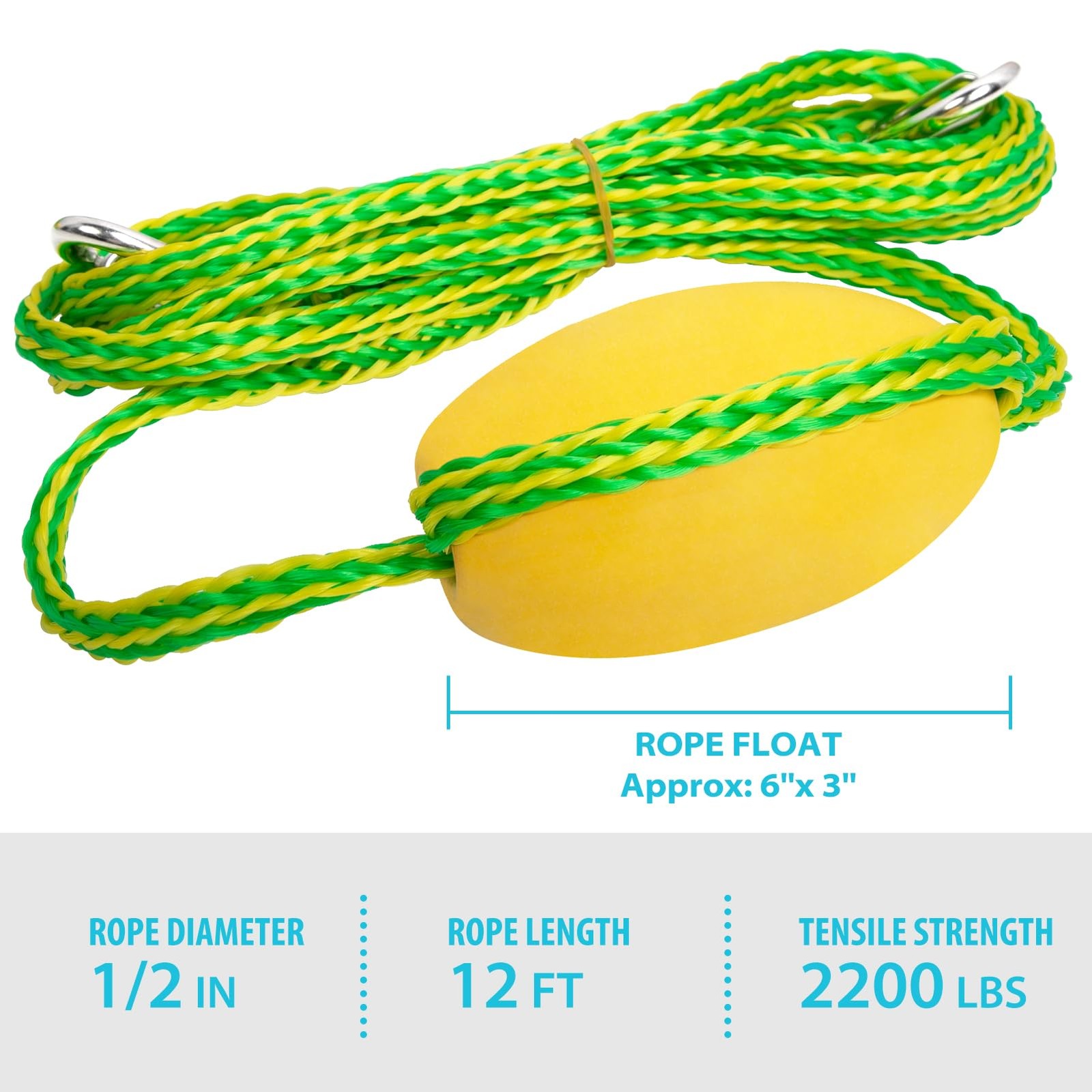 Obcursco Sand Anchor Line & Drift Sock Rope with Floating 12ft, Yellow/Green