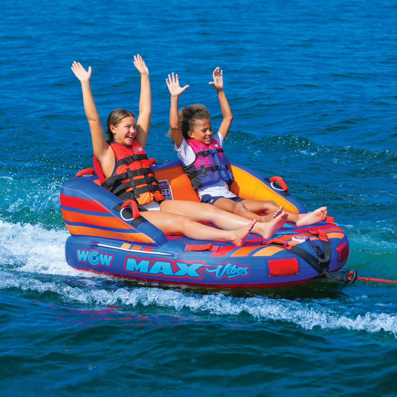 WOW Sports Max Vibes Towable 1-2 Person with Rope Tube Float for Boating