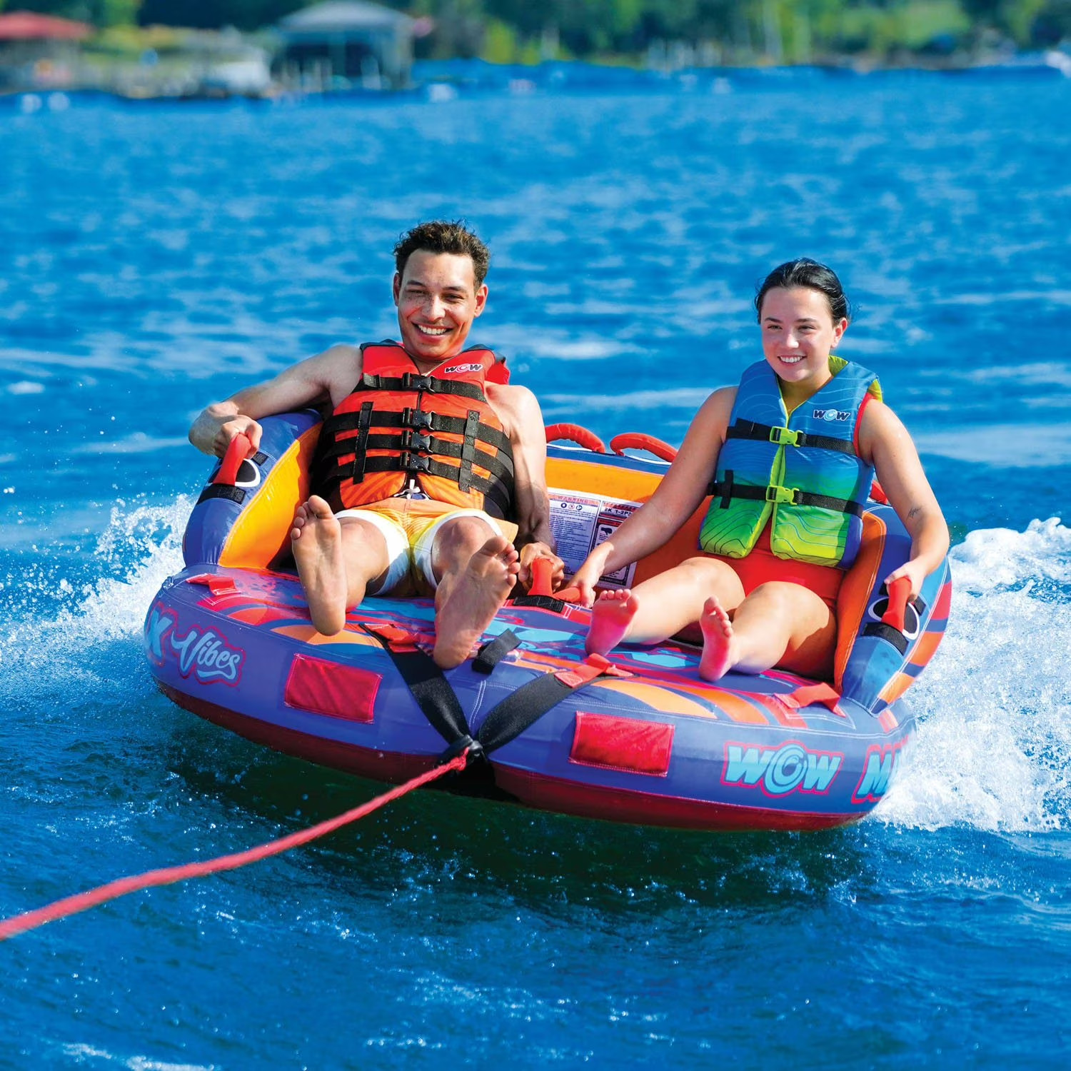 WOW Sports Max Vibes Towable 1-2 Person with Rope Tube Float for Boating