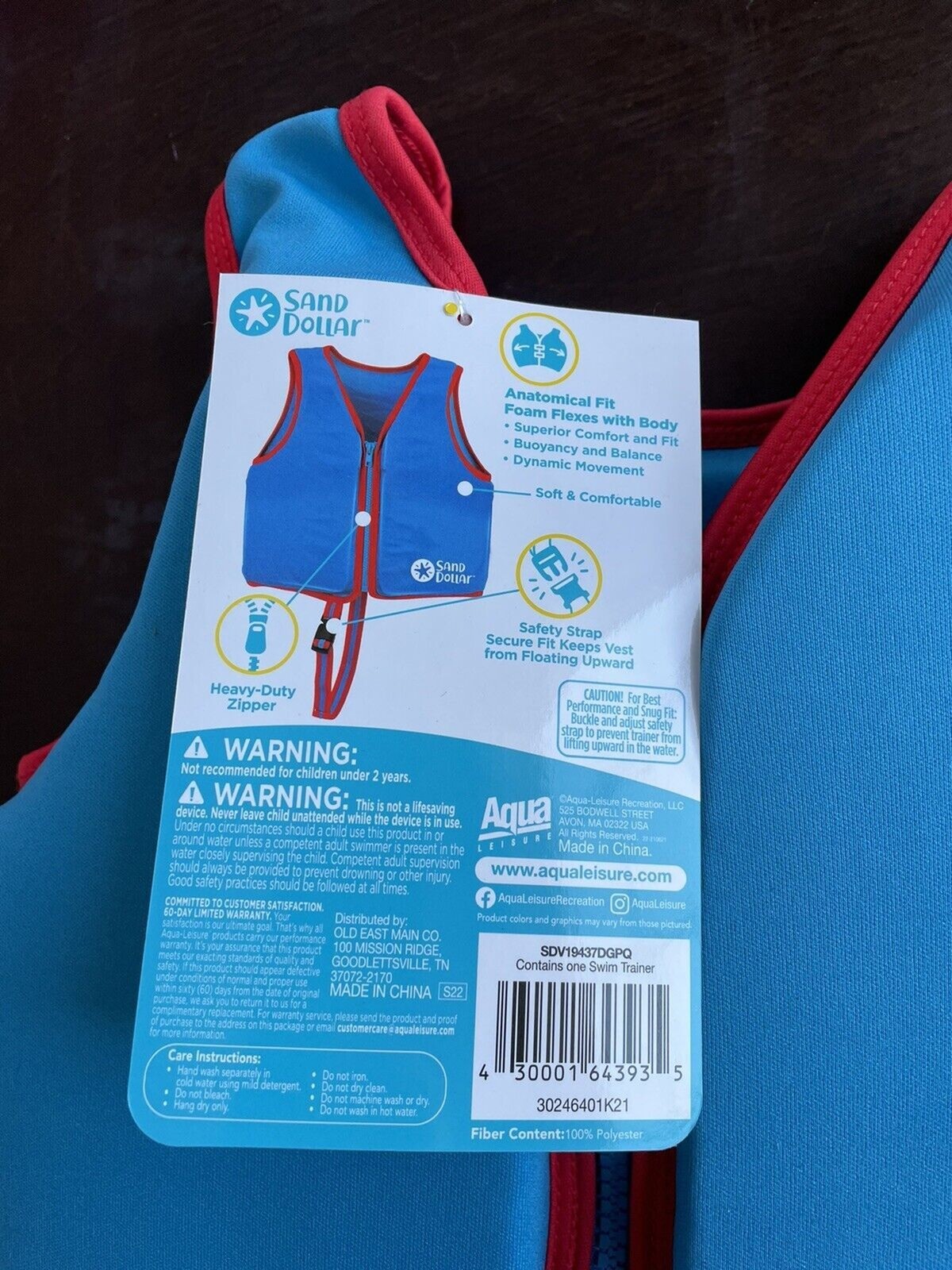 NWT Sand Dollar Swim Trainer Vest Ages 2/4YR Max 33 Pounds Blue