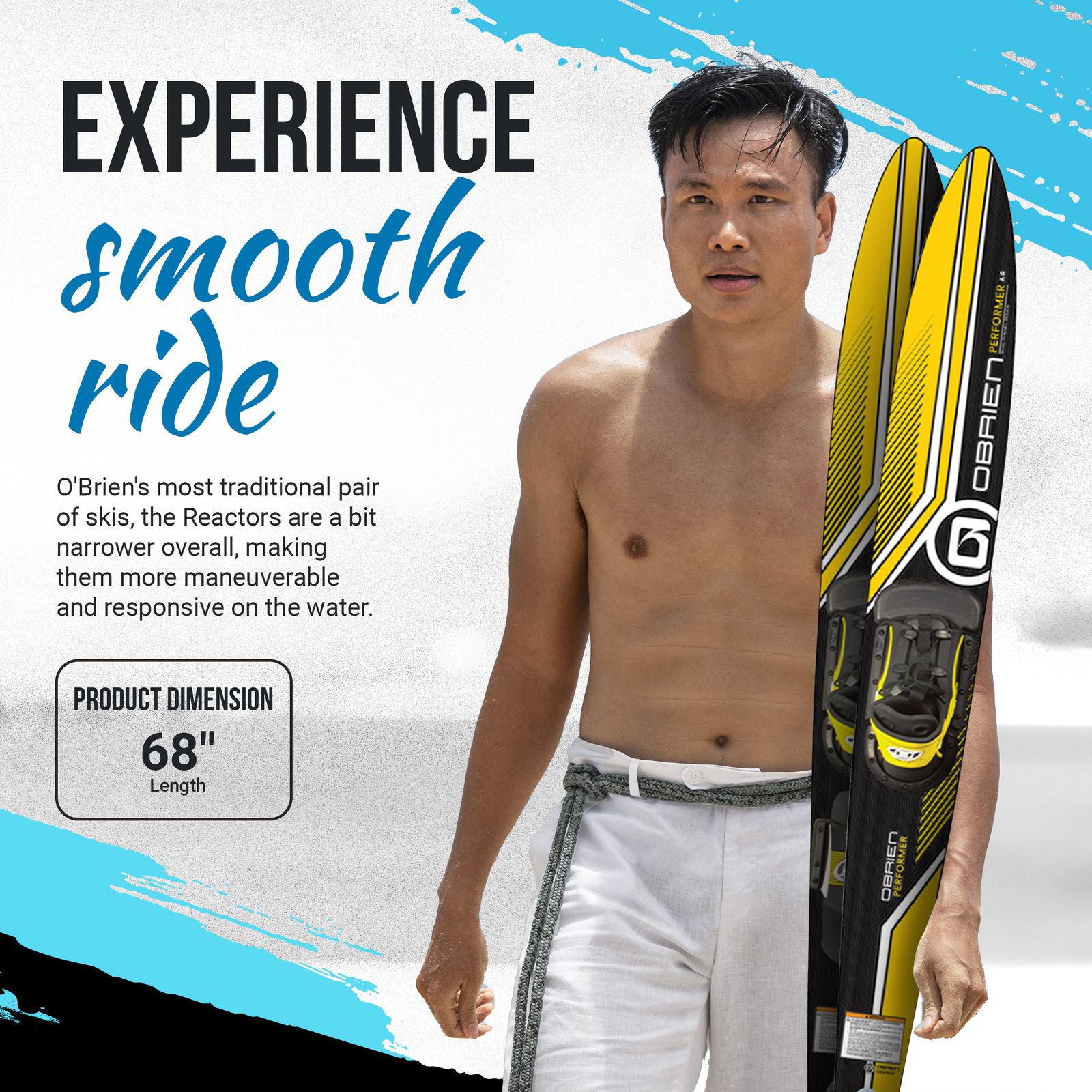 O’Brien Watersports Adult 68 inches Performer Combo Water skis, Yellow and Black