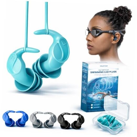 Waterproof Swim Earplugs – 4 Pairs 1 pair (Pack of 4) Blue/Black/Gray/Turquoise