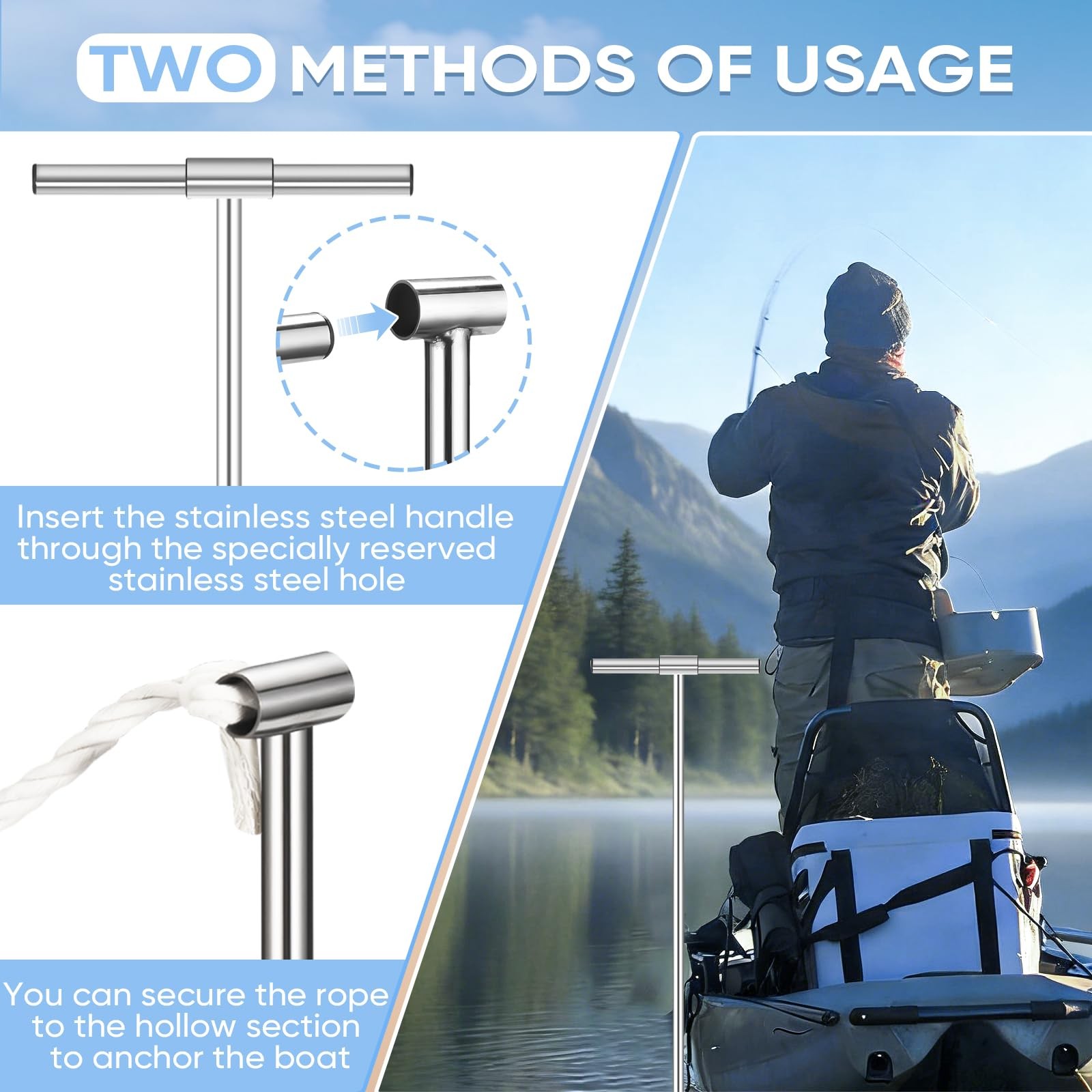 9.8FT Shallow Water Anchor, Portable Stainless Boat Anchor Pole, Quick-Lock B…