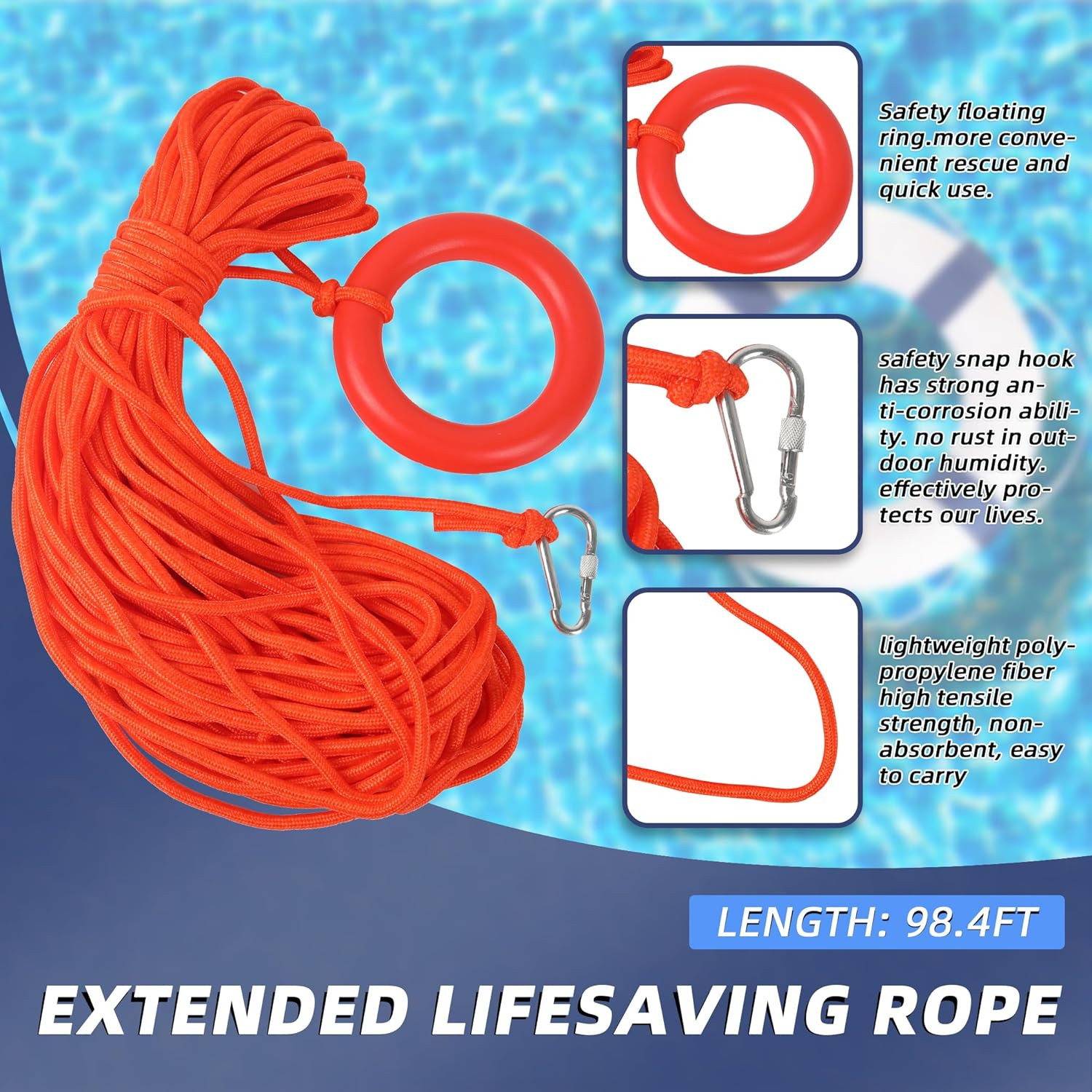 20″ Foam Life Preserver Ring with 98.4Ft Floating Lifesaving Rope