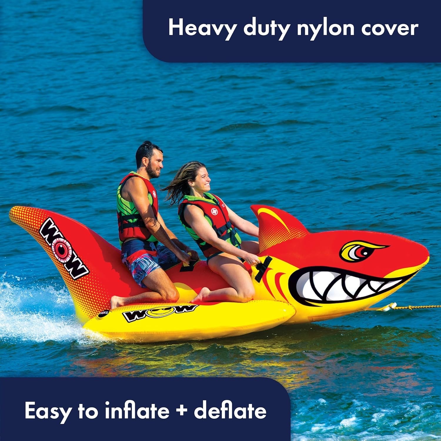 WOW Shark Inflatable Towable Tube for Boating 2-Person