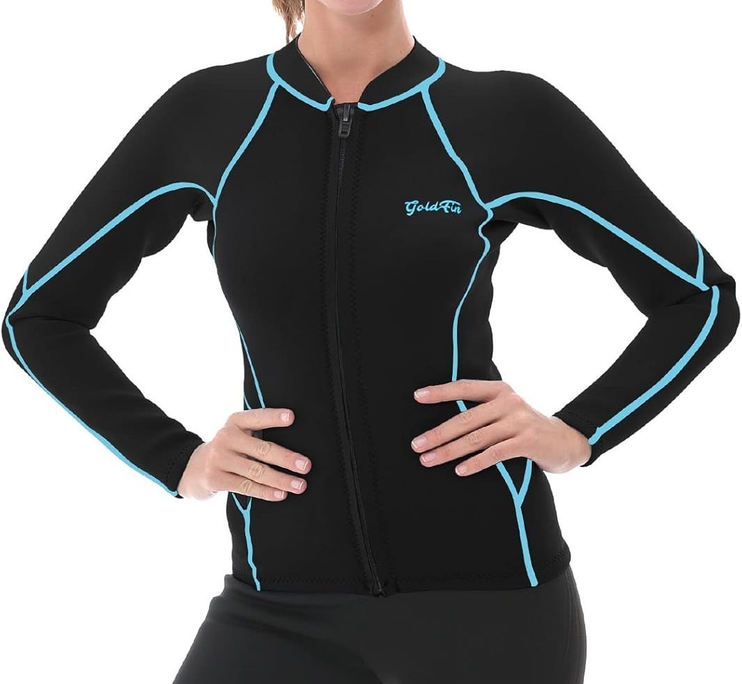 Women’s Wetsuit Top Jacket Long Sleeve Neoprene Wetsuits Black/BlueLline X-Small
