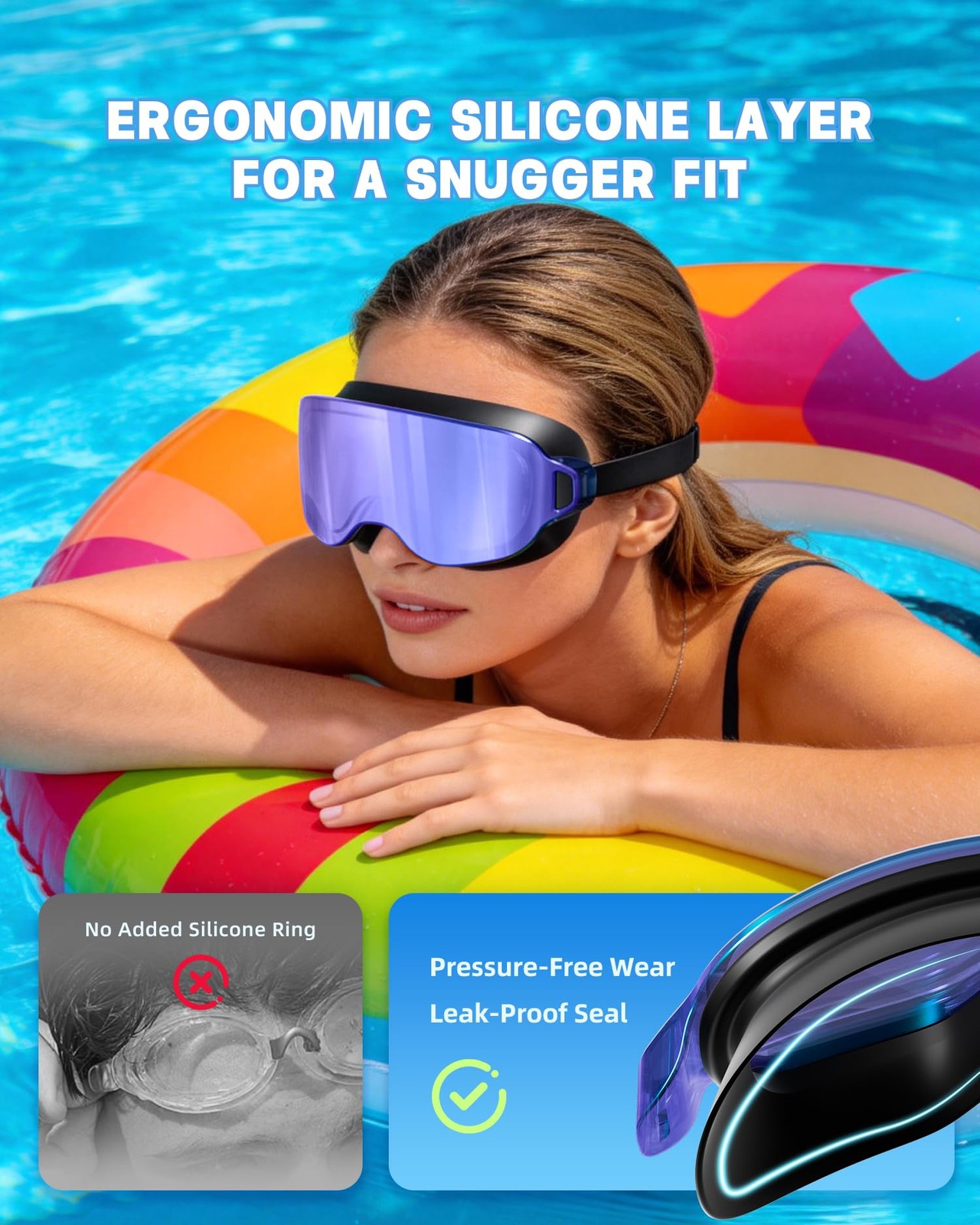 Aegend 2 Pack Swim One Size, Black/Purple Plated + Black/Silver