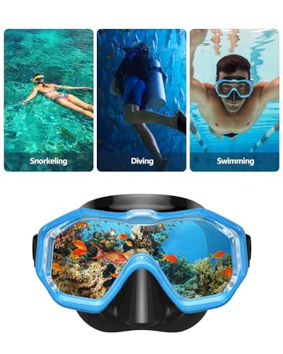 Swim Goggles with Nose Cover,Latest HD 3-Window Wide Adults 1 Pack Black Blue