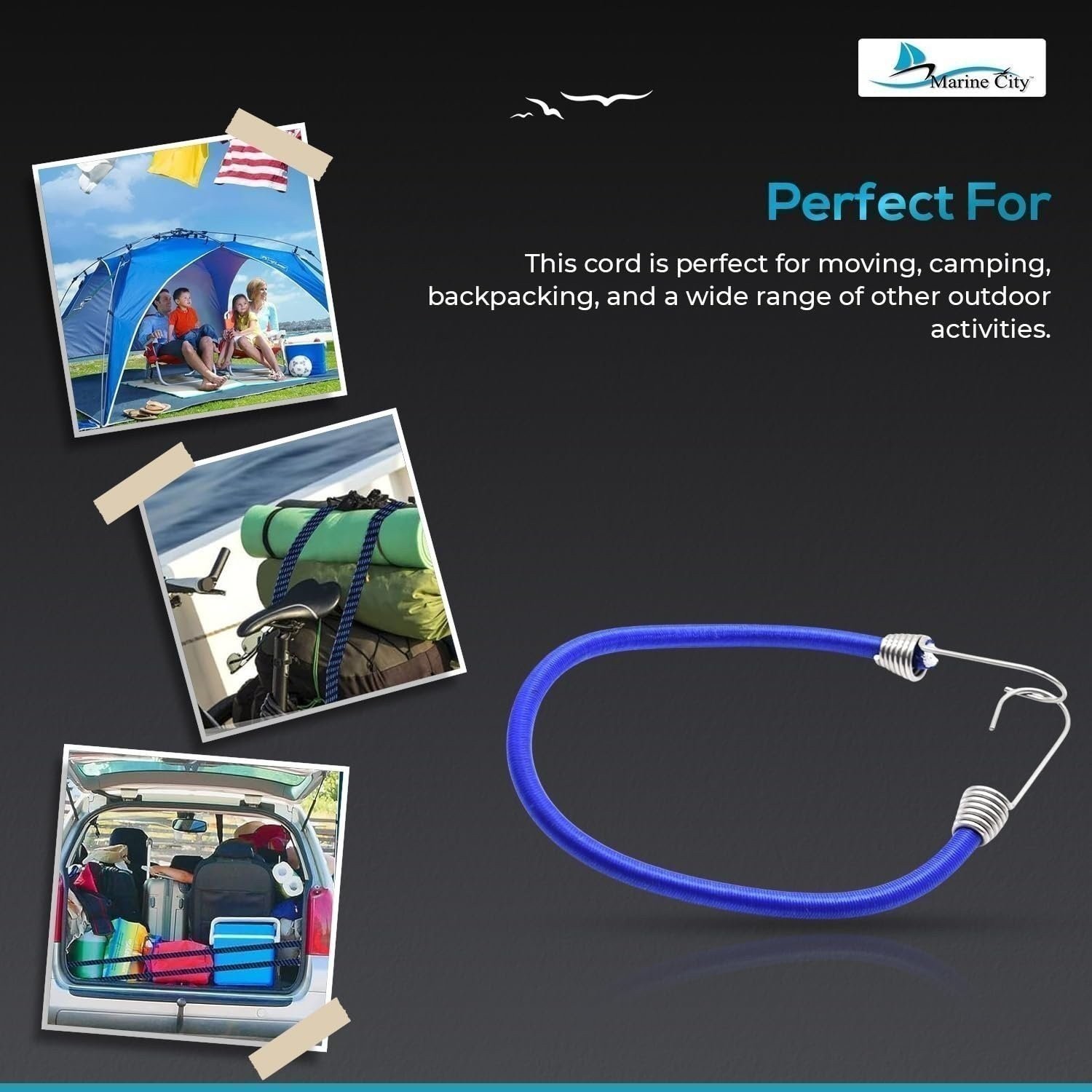 MARINE CITY 32″ Blue Bungee Cord w/ Stainless Steel Hook Boat Marine (Pack of 4)