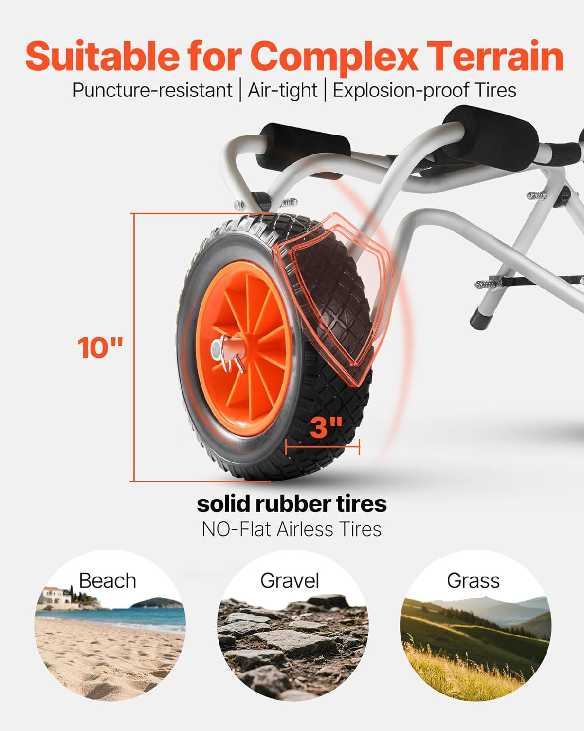 250 Lbs Kayak Cart, Foldable Kayak Trolley with 10-Inch Solid Rubber Tires & 1 R