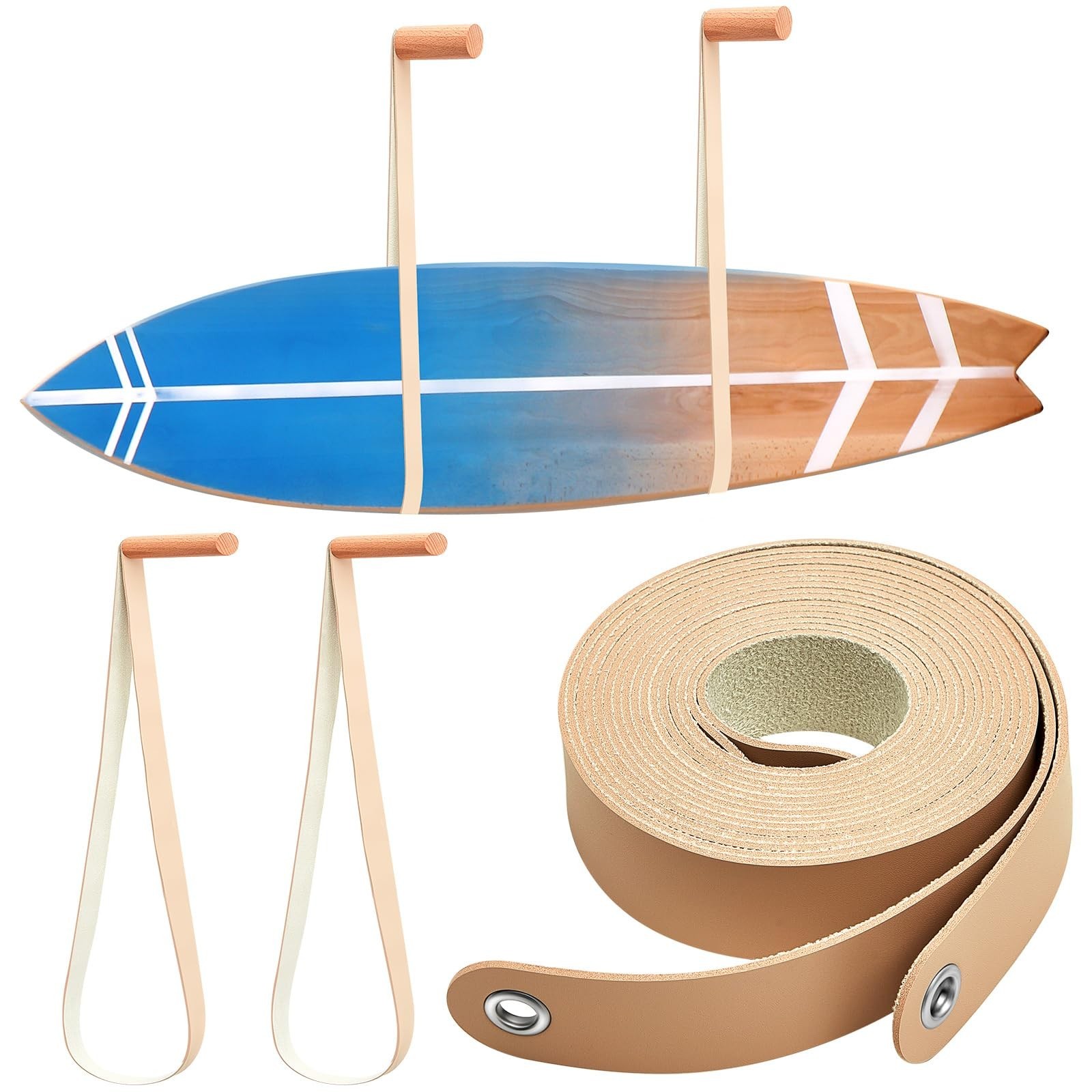 Vercraft 2 Pcs Surf Board Wall Mount Leather Surf Board Rack Sustainable Snow…