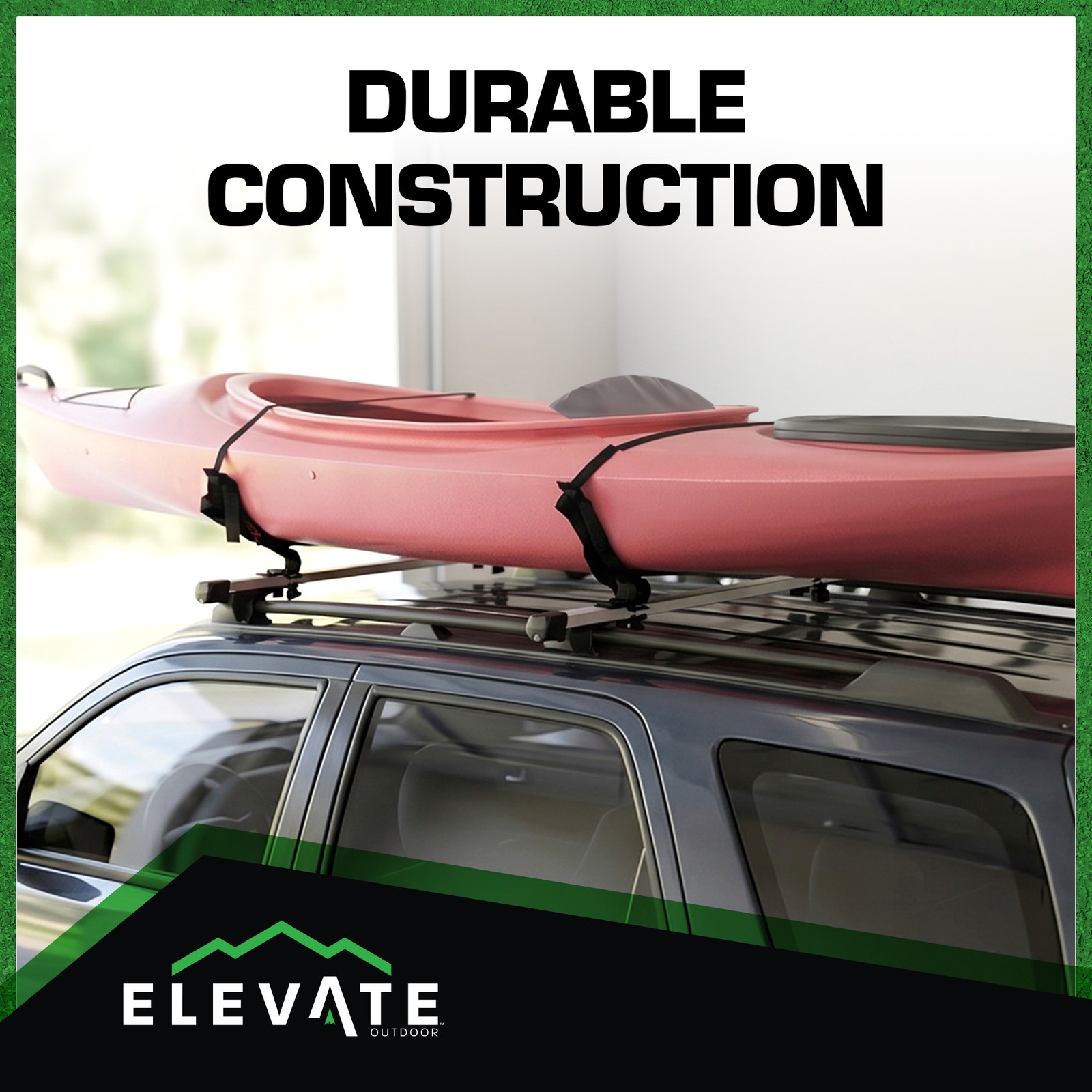 Elevate Outdoor V-Rack Single Kayak or Canoe Carrier Roof Rack with Support Bars