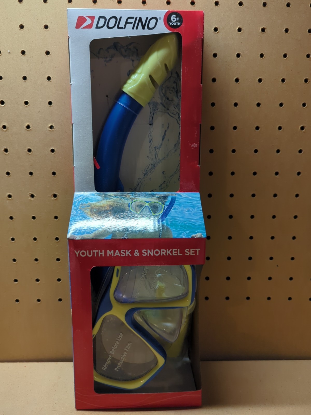 Dolfino Youth Mask & Snorkel 2-Piece Set Children 6+ Blue Yellow NEW IN BOX.