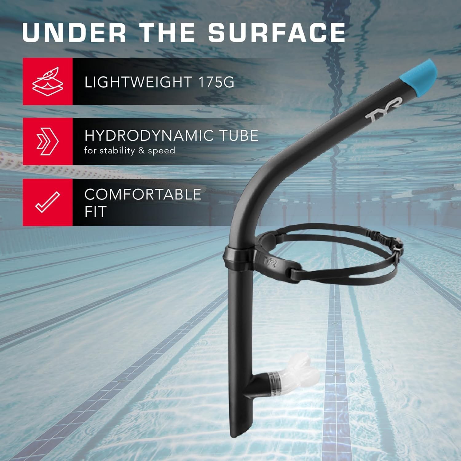 TYR Ultralite Elite Adults Swim Snorkel, Ultra-Lightweight & Comfortable, Black