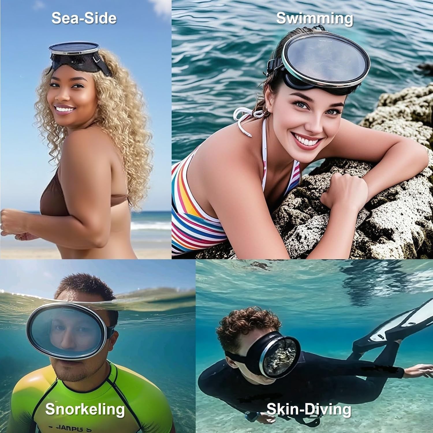 Oval Diving Mask Adult Tempered Glass, One-Window Scuba Diving Mask Adult with B