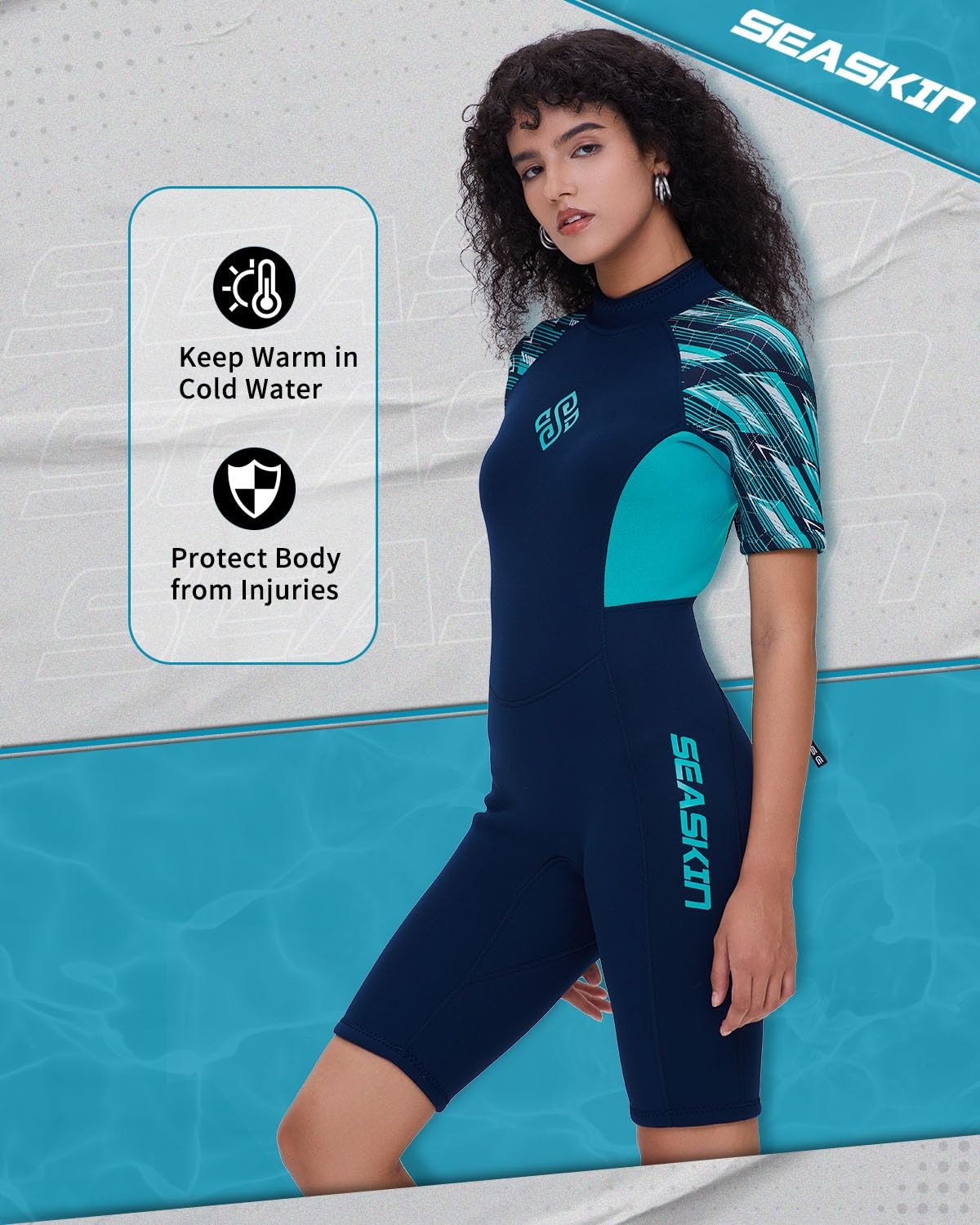 Seaskin Shorty Wetsuits For Men Womens 3Mm Back Zip