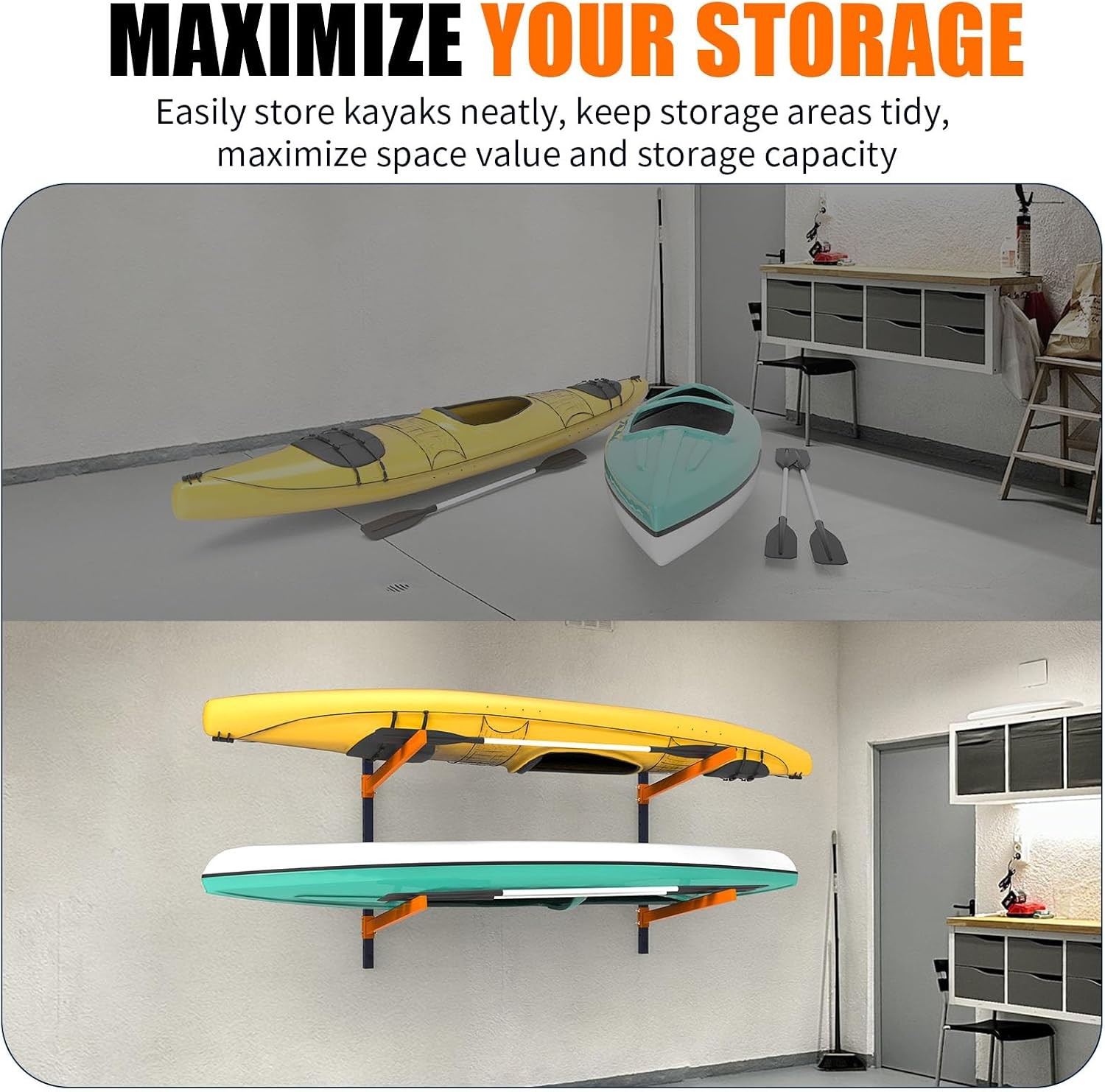 UOKRR Kayak Storage Rack,Wall Mount Kayak Racks Indoor Outdoor Storage Garage