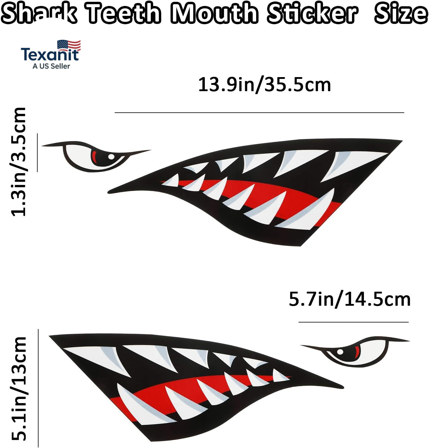 4 Pcs Shark Teeth Mouth Kayak Stickers Decals Waterproof Flying Tiger Decal Warh