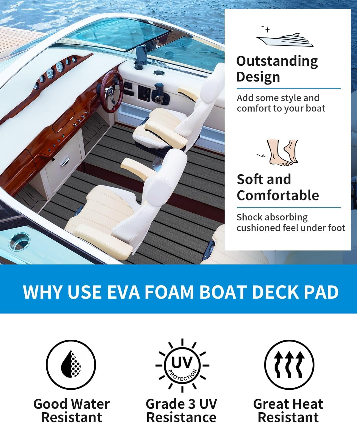Boat Flooring EVA Foam Self-Adhesive Faux Teak Marine Decking | Double-Layer, Pr