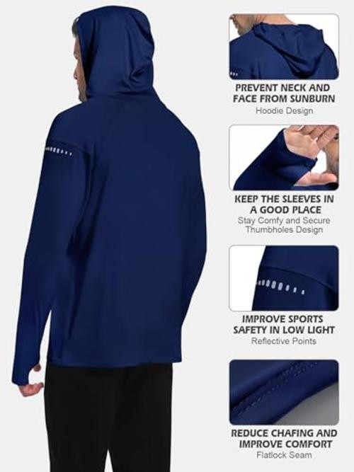 4 Pack Mens Sun Hoodie UPF Large Black-heather Deep Gray-deep Blue-army Green