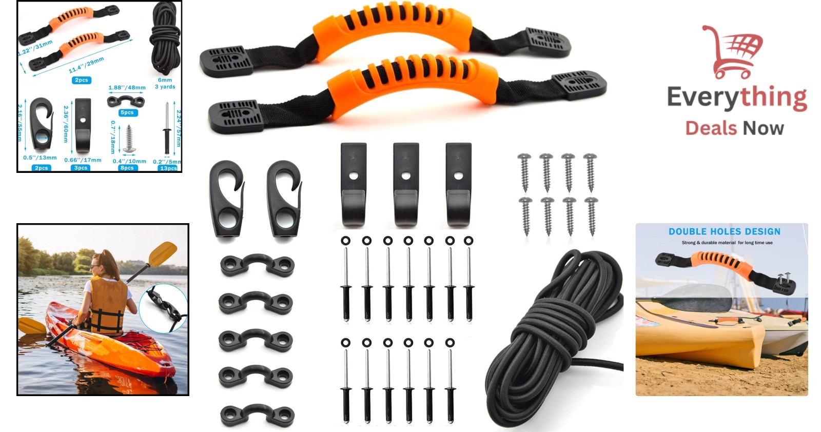 Kayak Carry Handle Rigging Kit with 15ft Bungee Cord Pad Eyes Rivets and Screws