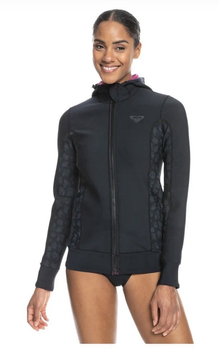 NWT Roxy Wetsuit Womens 1.0 Swell Paddle Hooded Jacket Surf Swim Black 1mm Sz 6