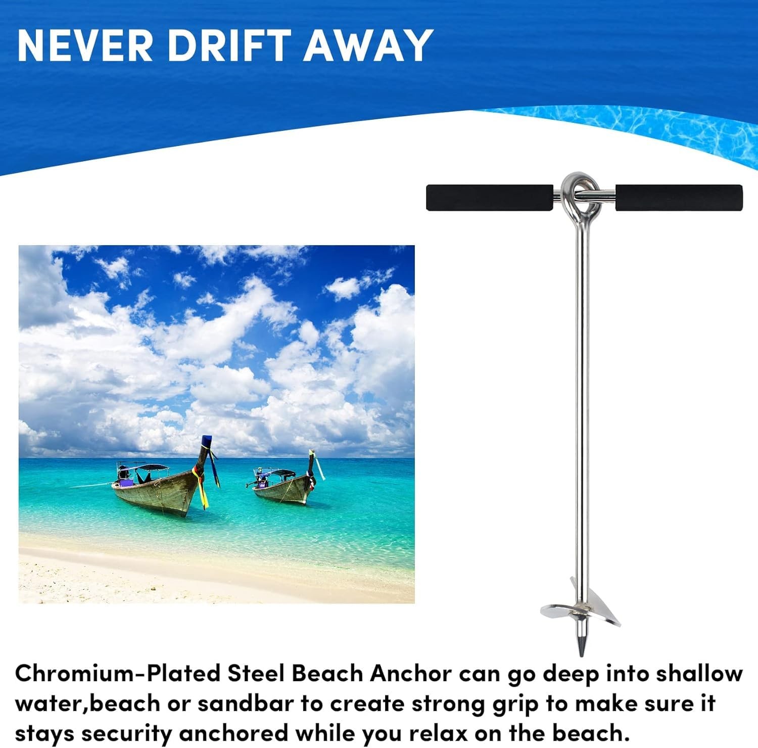 Sand Anchor for Boat 18 inch,2 Pack Chromium-Plated Steel Beach Anchor with R…
