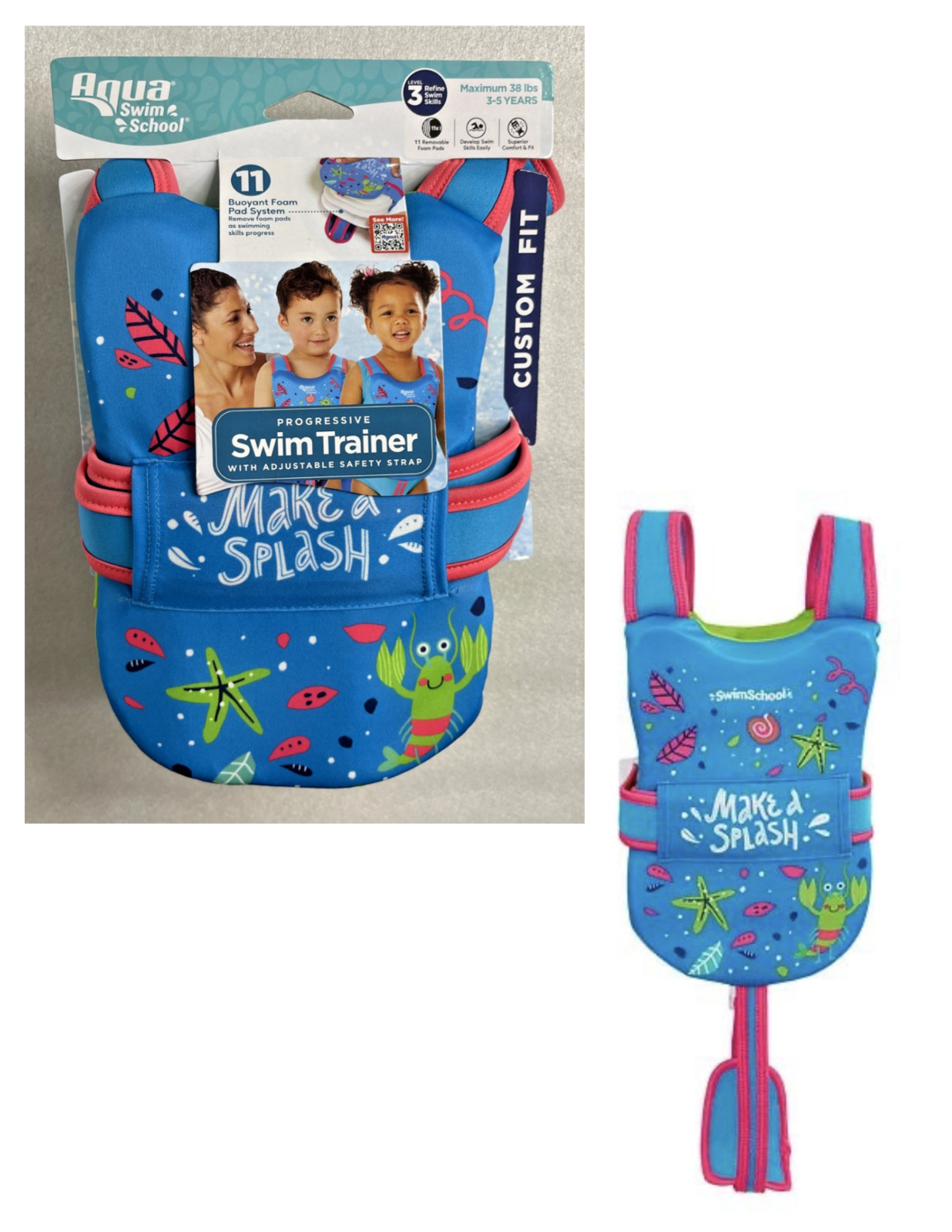Aqua Swim School Progressive Swim Trainer w/ Adjustable Strap 3-5 Years Level 3