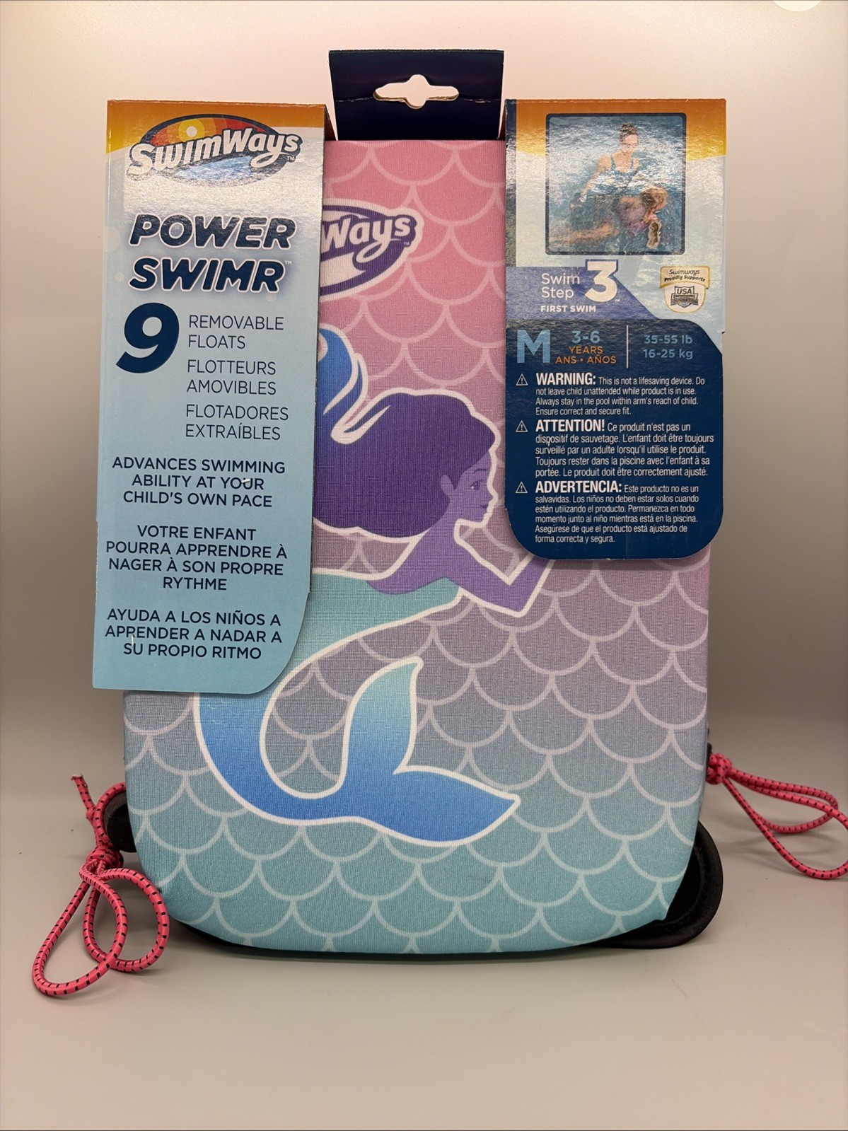 SwimWays Power Swimr Training Aid Medium 3-6 years 35-55 LB Pink New