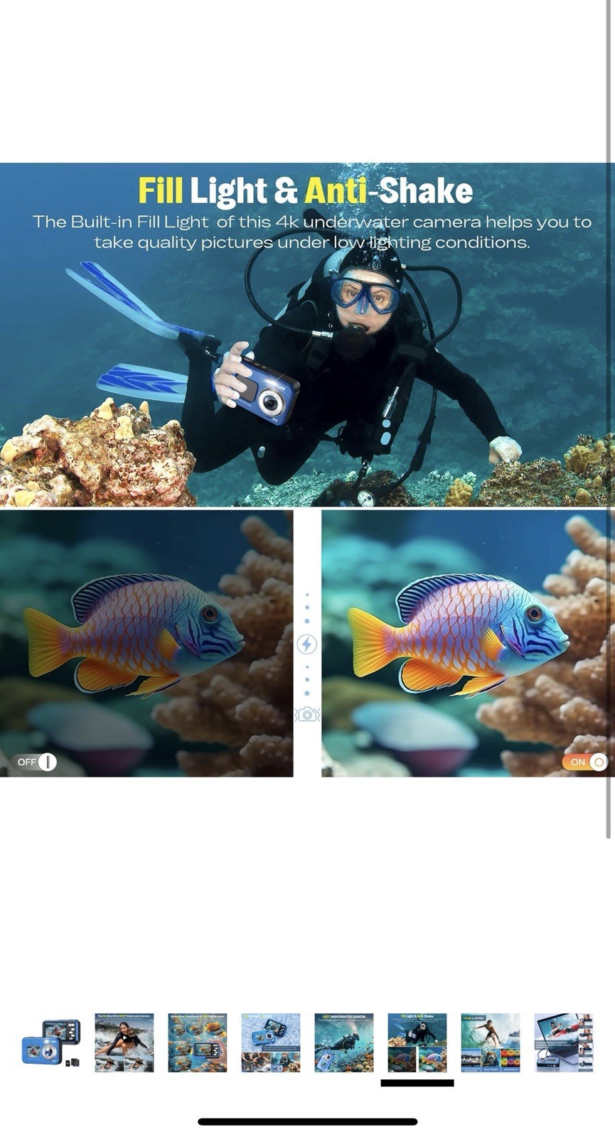 Underwater Camera, Selfie Dual Screens 4K 48MP 11FT Autofocus Waterproof Blue