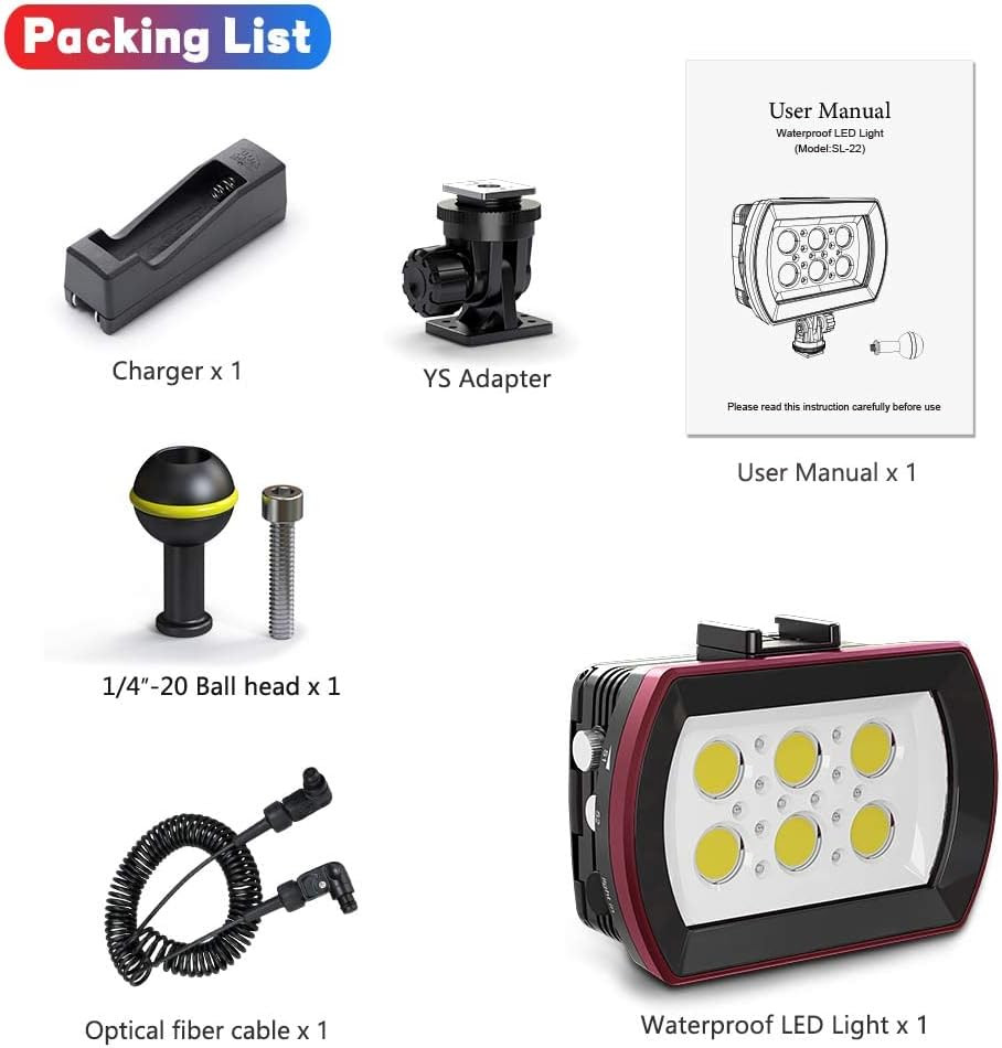 Seafrogs SL-22 Diving Video Light Waterproof 130FT/40M Flash Light 6000 Lumen
