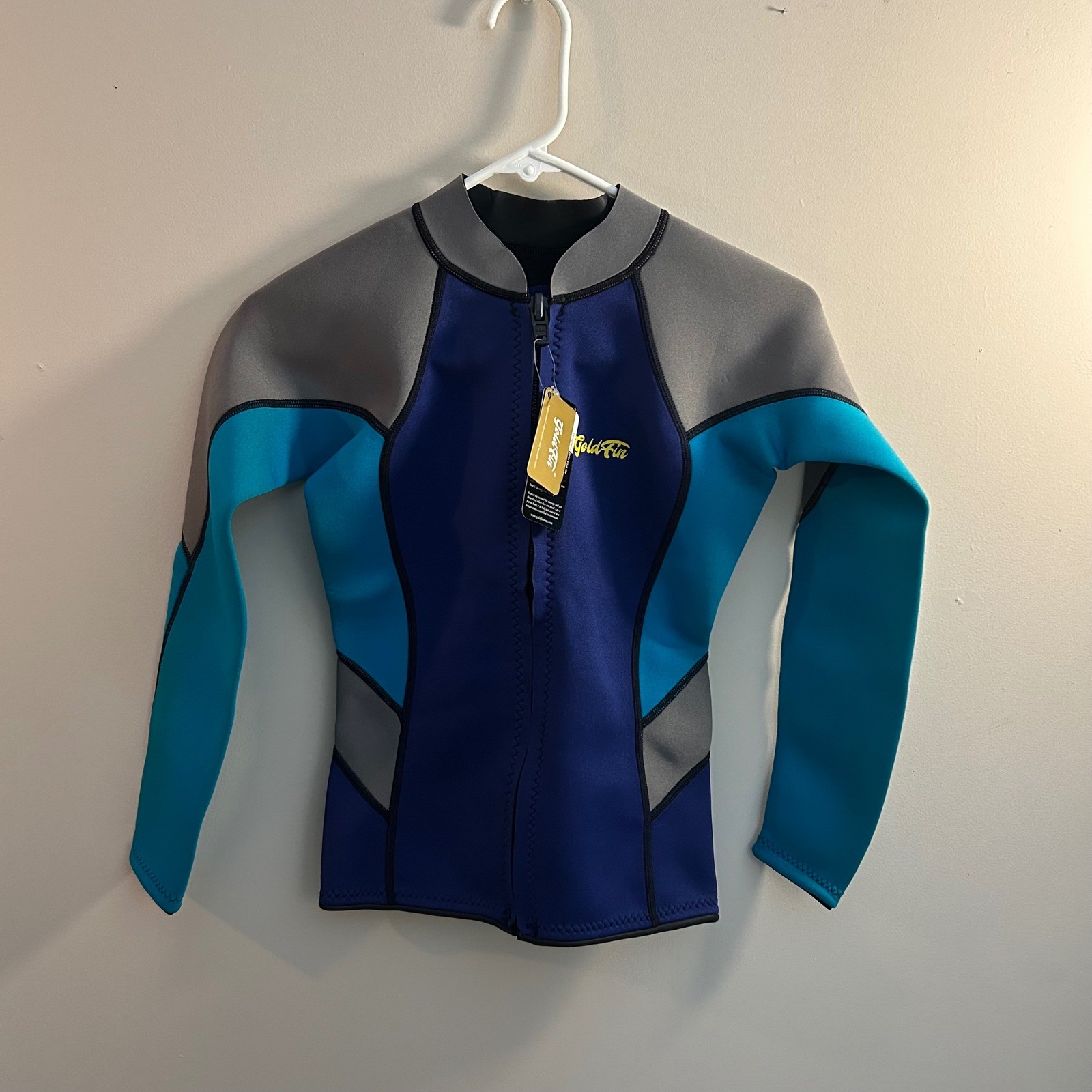 Gold Fin Womens Neoprene Jacket Full Zip Athletic Blue Gray Aqua Small