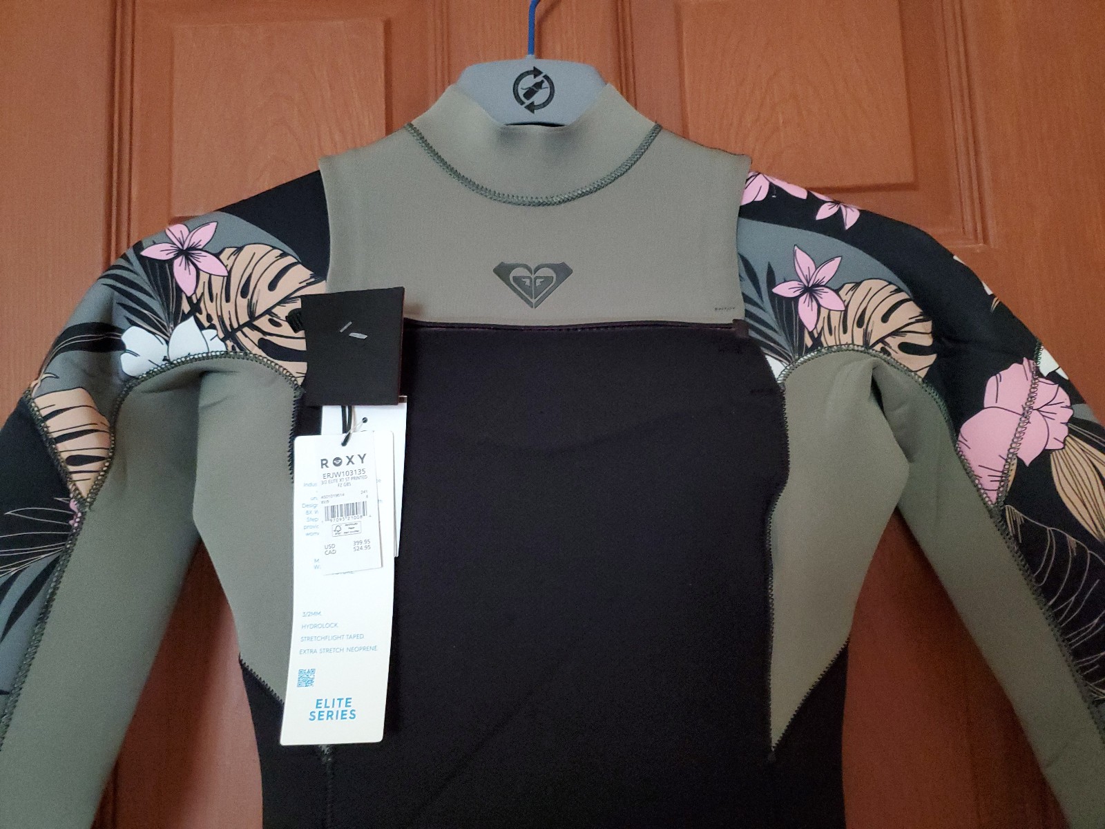 Roxy 3/2mm Elite Chest Zip Womens Wetsuit Size 8 Black Floral $400 New With Tags